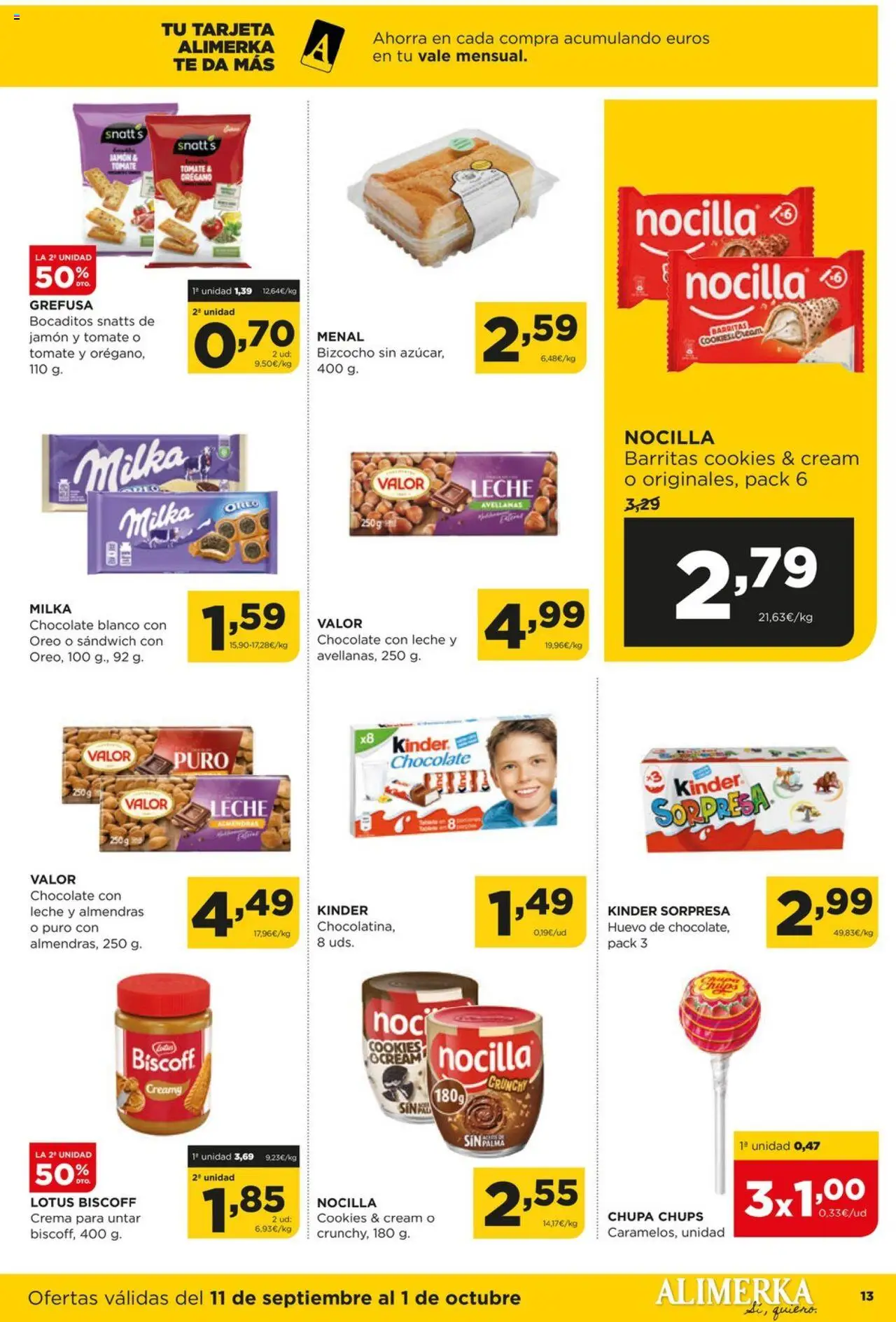 Alimerka folleto Castilla y León │ válido desde el 11.09.2025 | Página: 13 | Productos: Jamón, Crema, Bizcocho, Chocolate con leche