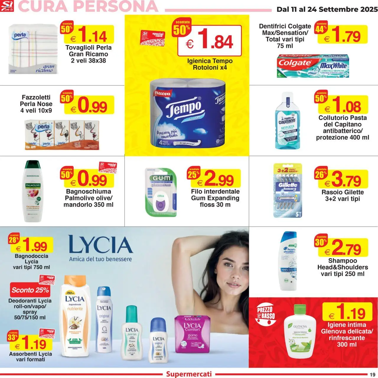 Volantino Sì con Te del 11.09.2025 | Pagina: 19 | Prodotti: Shampoo, Bagnoschiuma, Fazzoletti, Pasta