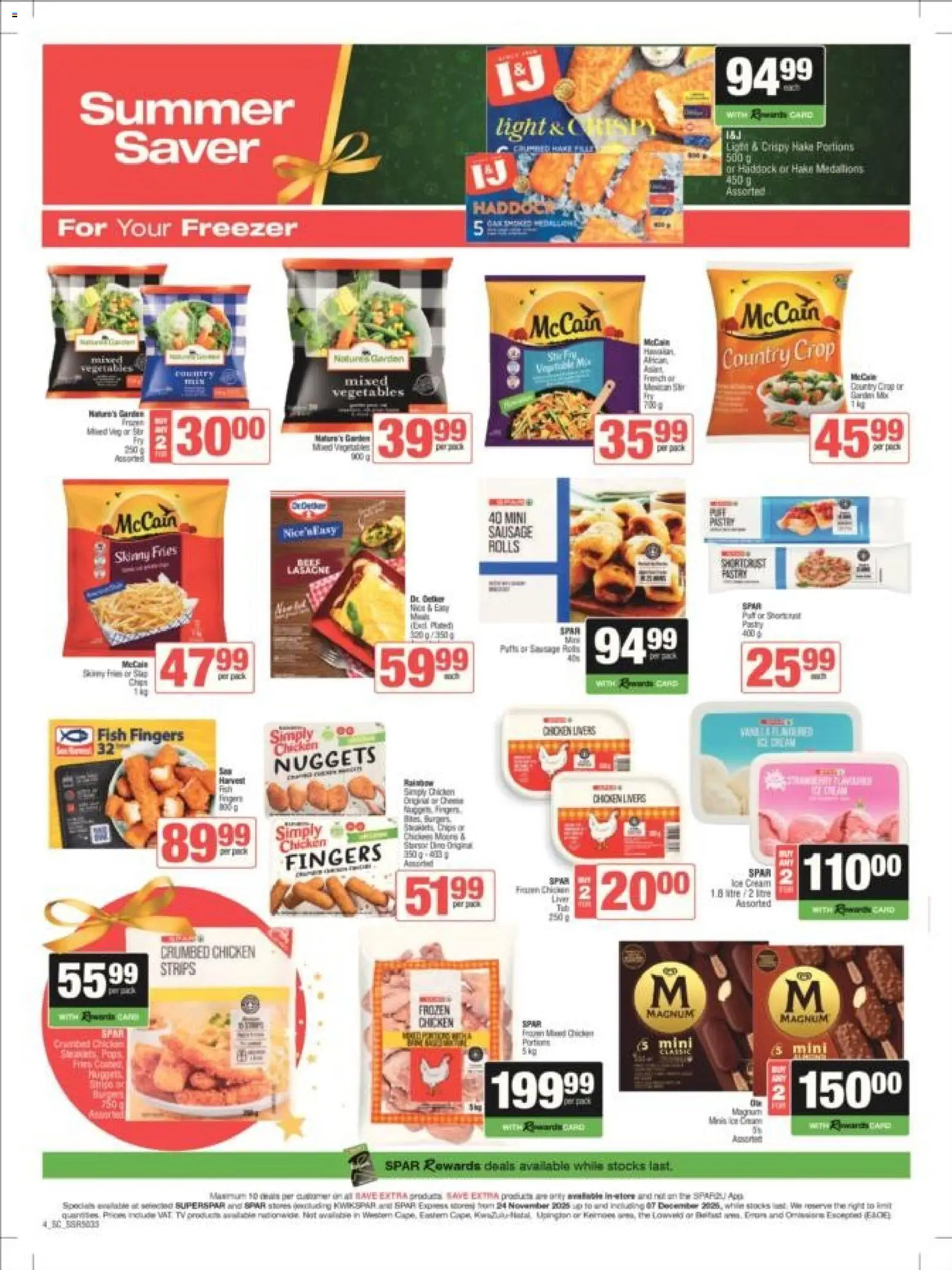 New Superspar catalogue – valid from 24.11.2025 | Page: 4 | Products: Freezer, Chicken, Fish, Sausage