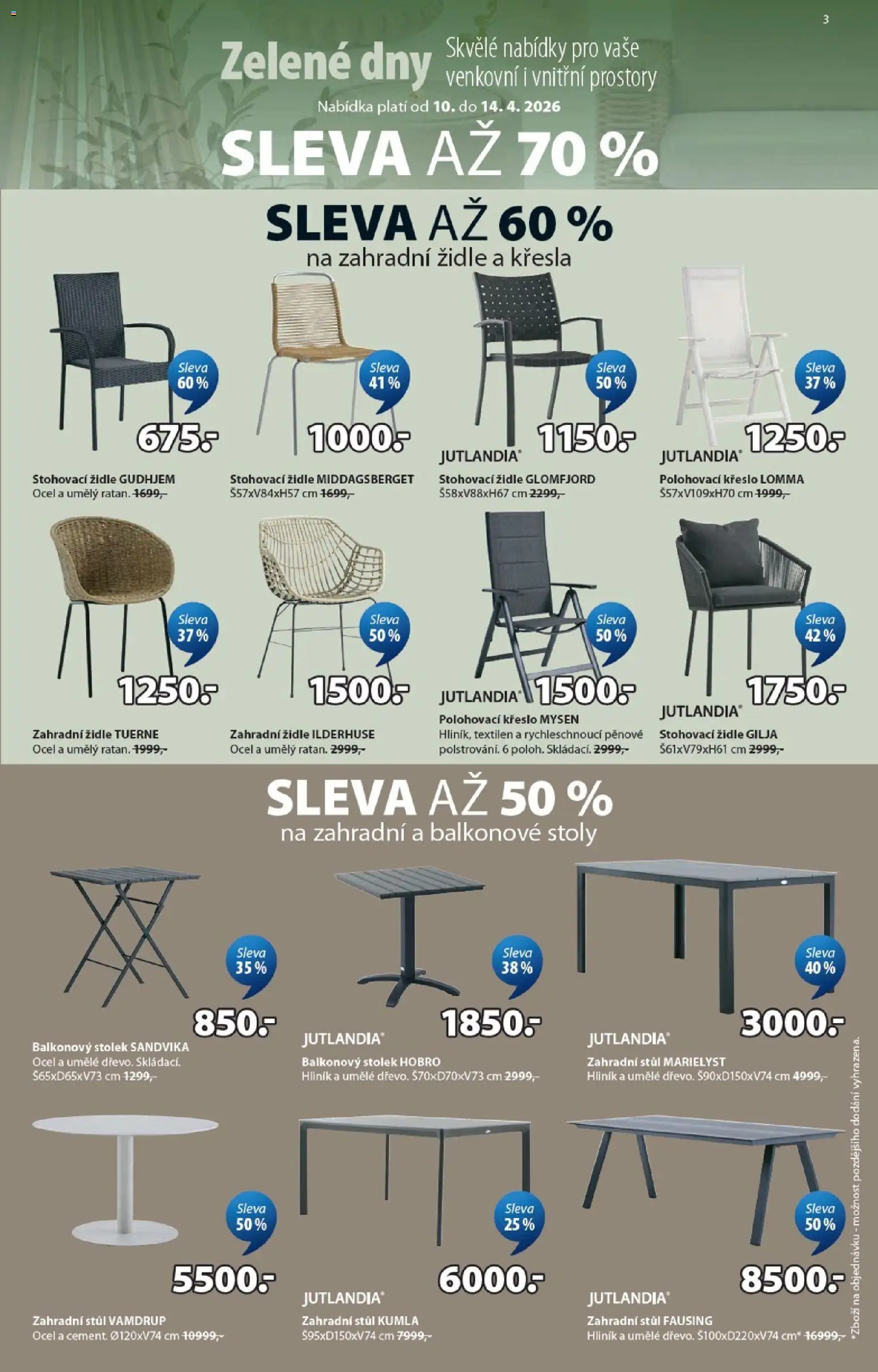 JYSK leták - Zelené dny od 10.04.2026 | Strana: 3 | Produkty: Křeslo, Stůl, Židle, Zahradní židle