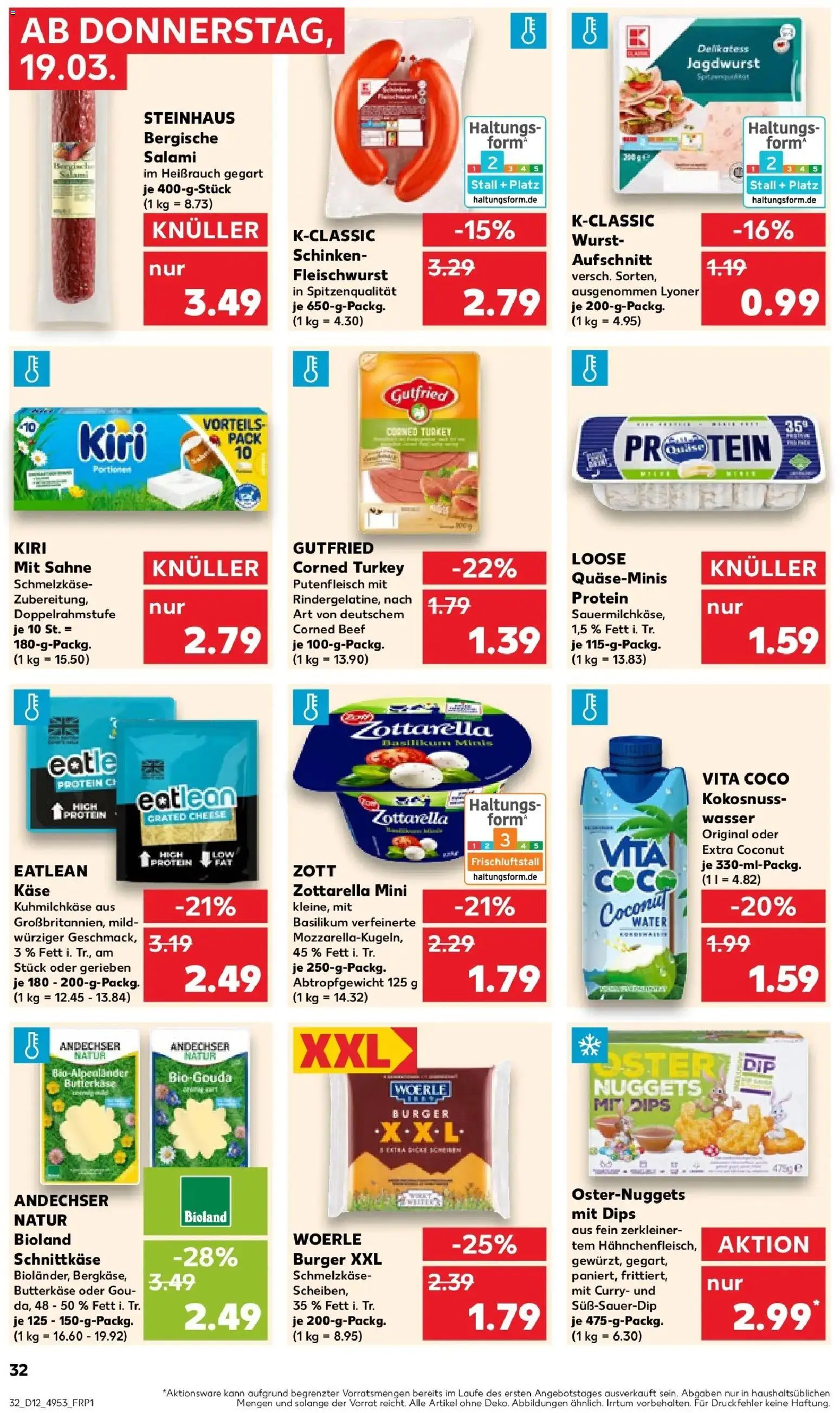 Kaufland Prospekt Castrop-Rauxel	 – gültig ab 19.03.2026 | Seite: 32 | Produkte: Wasser, Wurst, Salami, Sahne