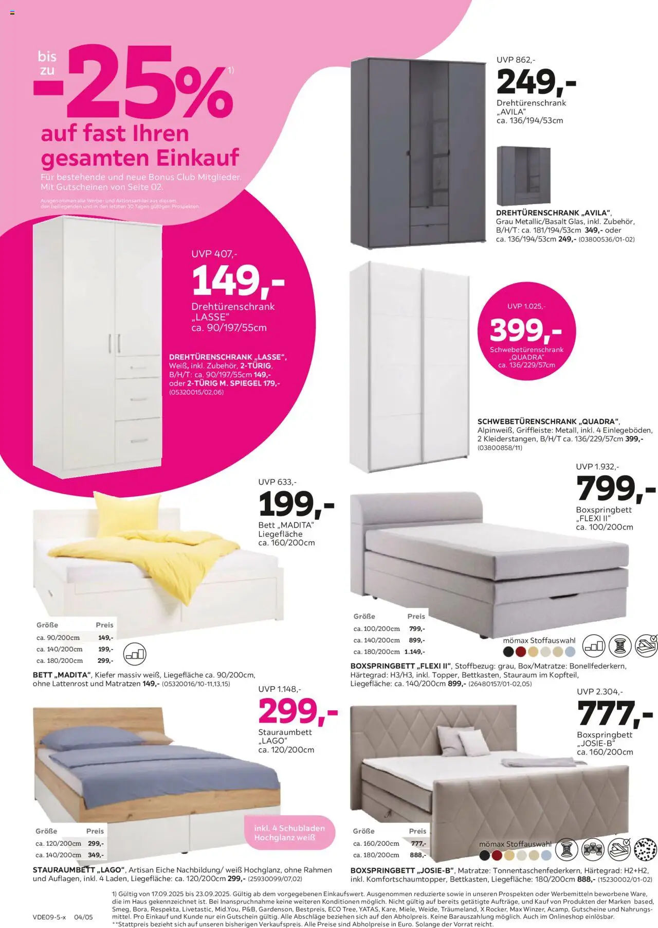 Mömax bis zu -25% auf fast Ihren gesamten Einkauf – gültig ab 15.09.2025 | Seite: 4 | Produkte: Bett, Schwebetürenschrank, Boxspringbett, Spiegel