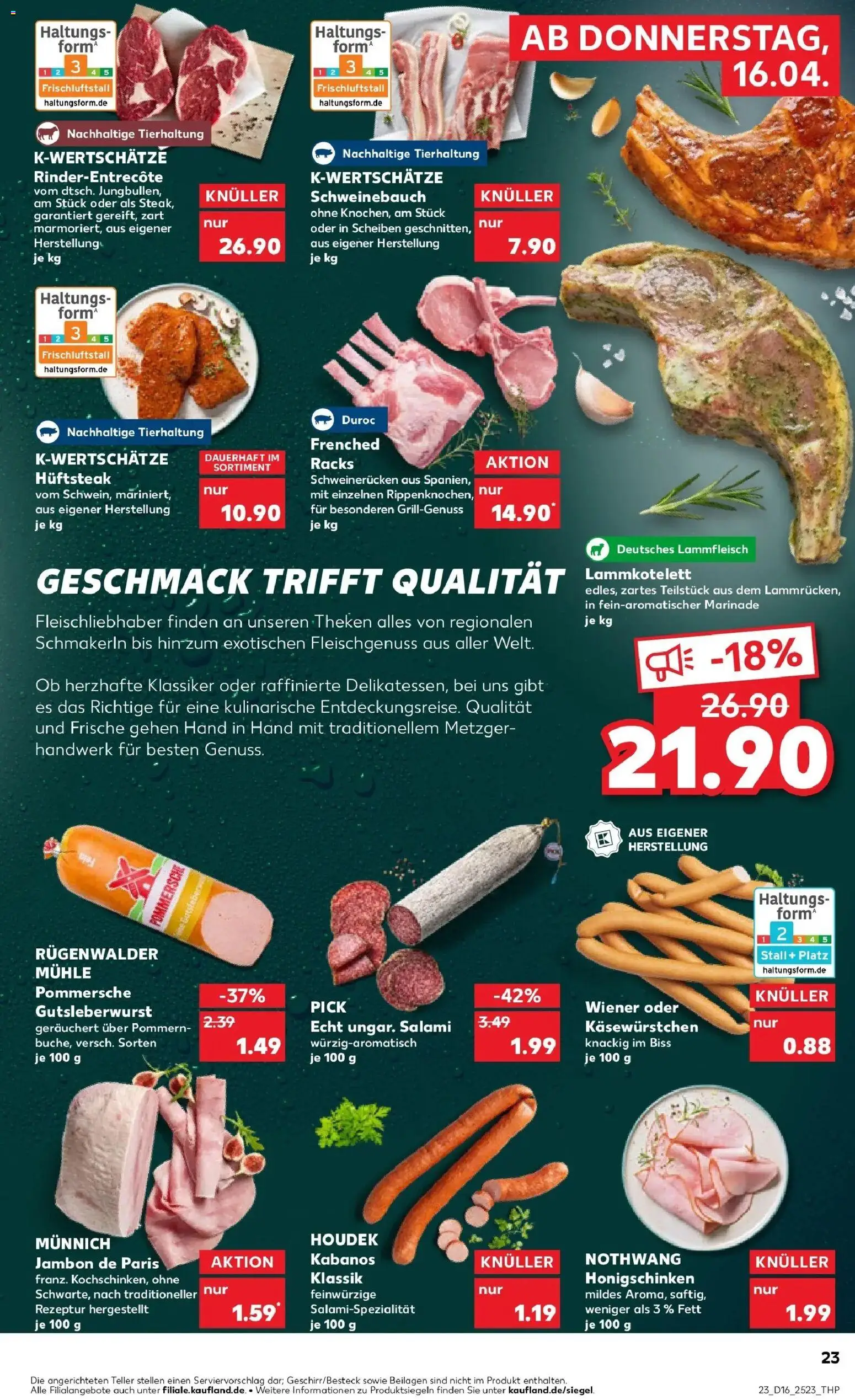 Kaufland Prospekt Ettlingen	 – gültig ab 16.04.2026 | Seite: 23 | Produkte: Mühle, Entrecote, Schweinerucken, Salami
