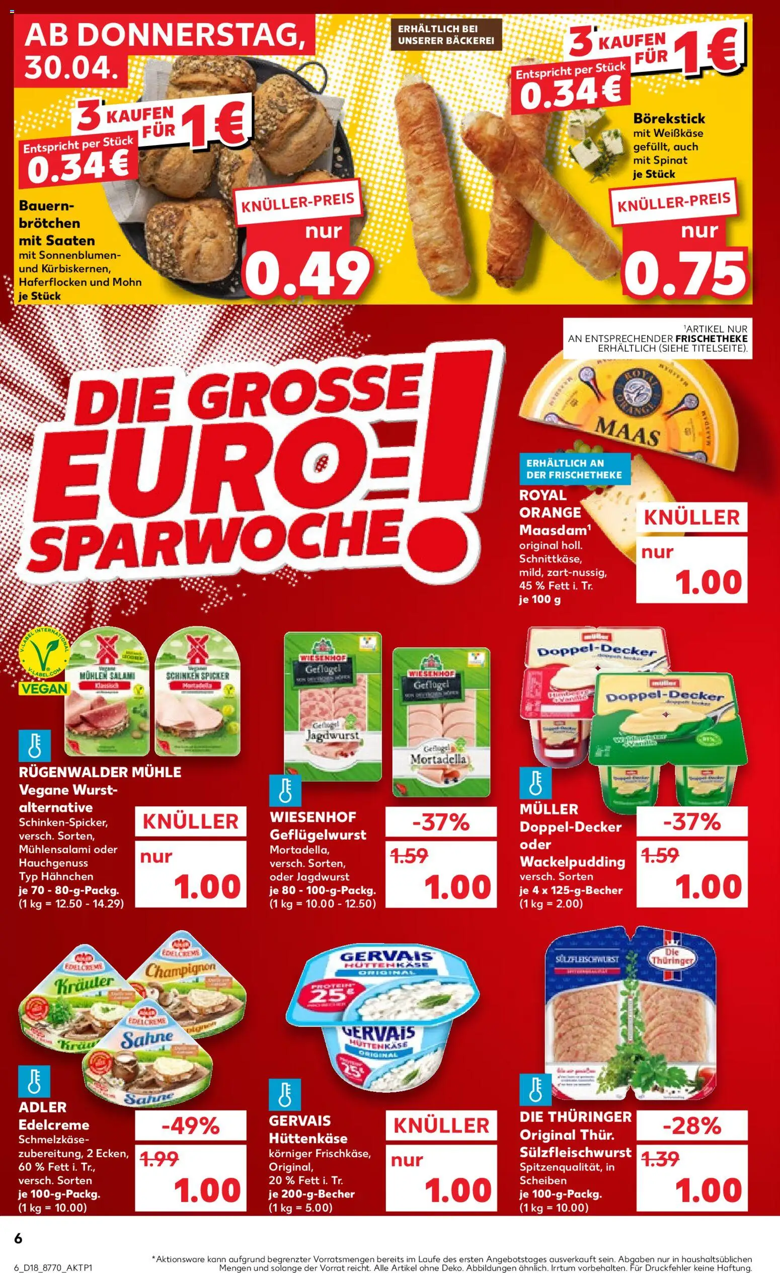 Kaufland Prospekt – gültig ab 30.04.2026 | Seite: 6 | Produkte: Hahnchen, Pudding, Salami, Hüttenkäse
