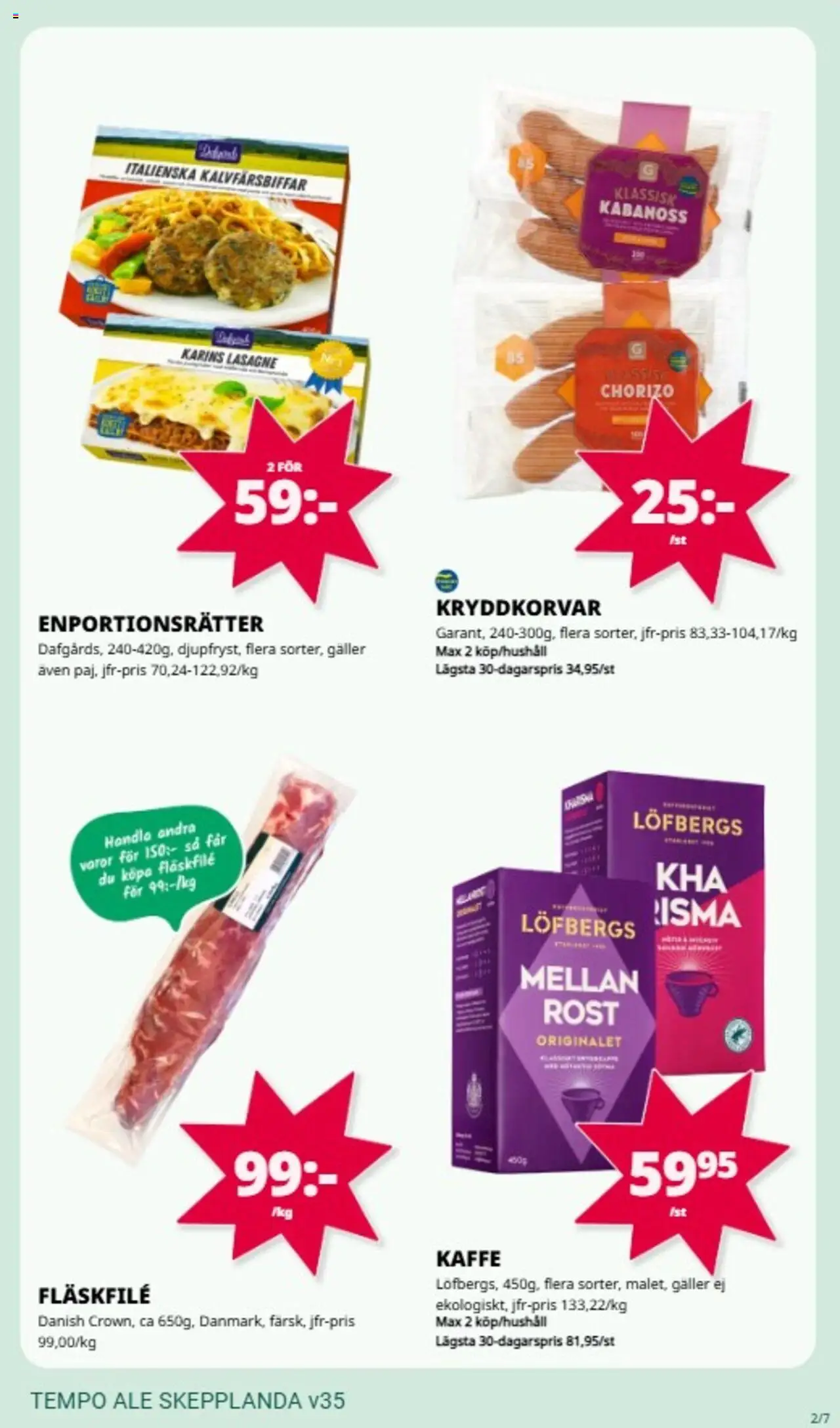 Tempo reklamblad aktuell från 25.08.2025 | Sida: 2 | Produkter: Galler, Kaffe, Chorizo