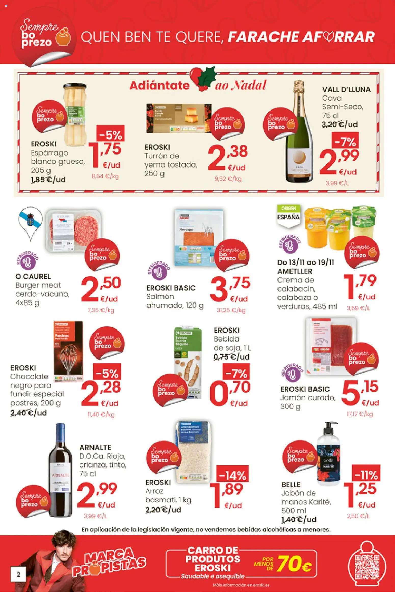 Eroski - Adiántate ao Nadal │ válido desde el 13.11.2025 | Página: 2 | Productos: Jabón, Chocolate, Jamón, Té