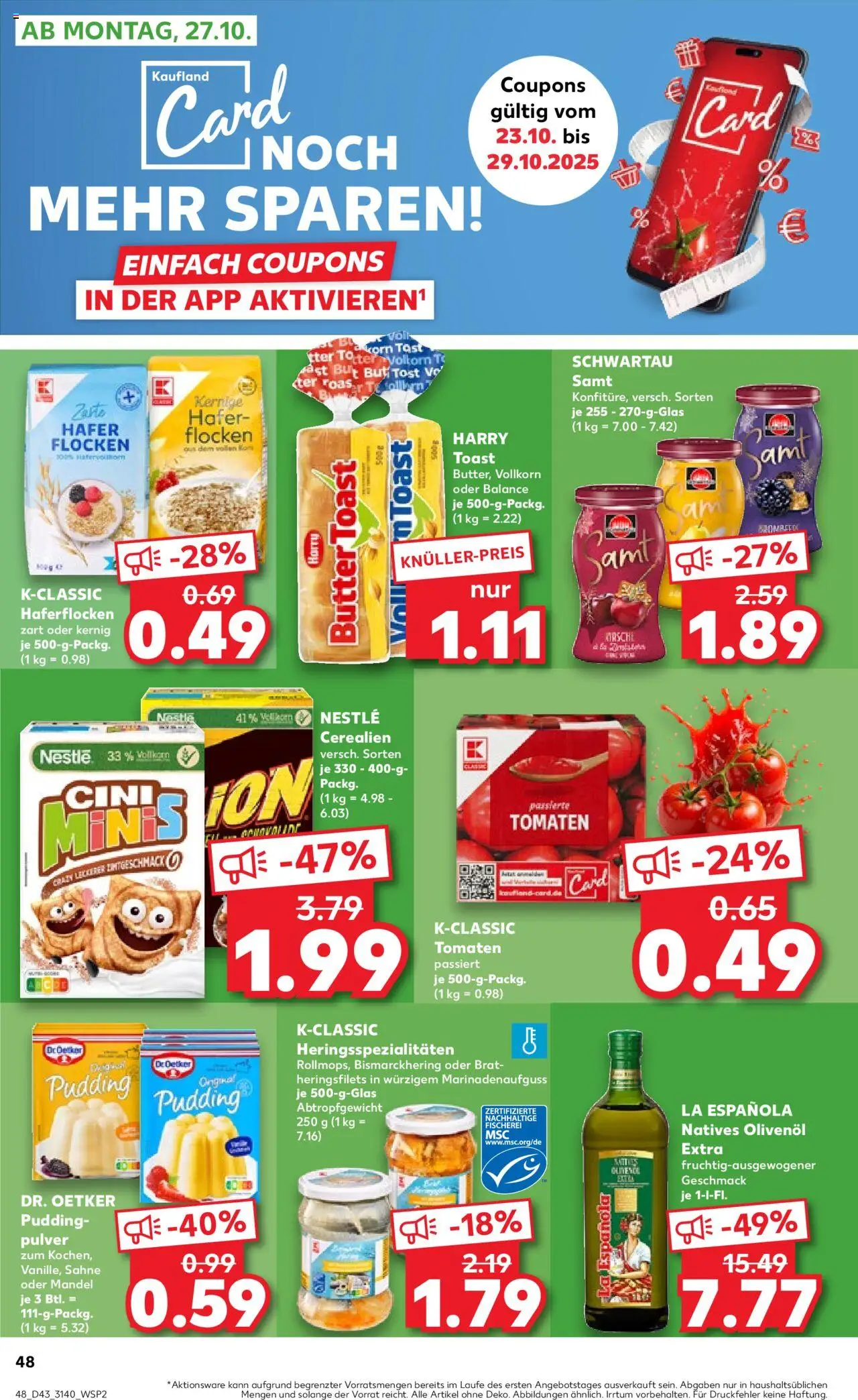 Kaufland prospekt Leipzig	 – gültig ab 23.10.2025 | Seite: 48 | Produkte: Butter, Schwartau samt, Tomaten, Flocken