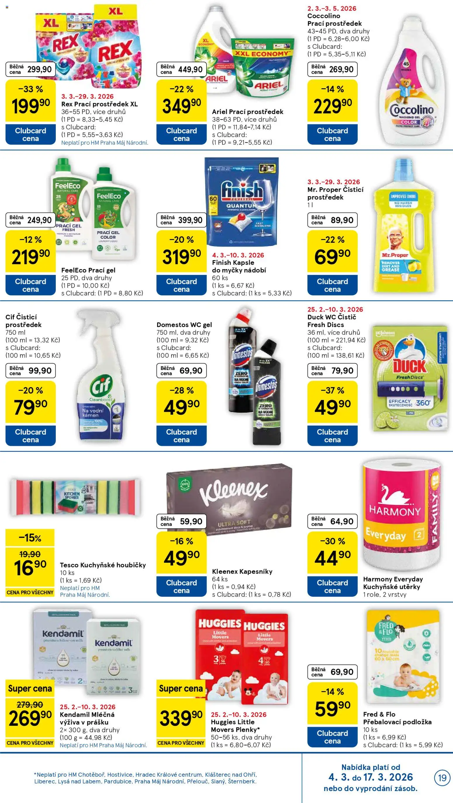 Tesco leták - Hypermarket od 04.03.2026 | Strana: 19 | Produkty: Kuchyňské utěrky, Coccolino, Kapsle do myčky, Wc čistič