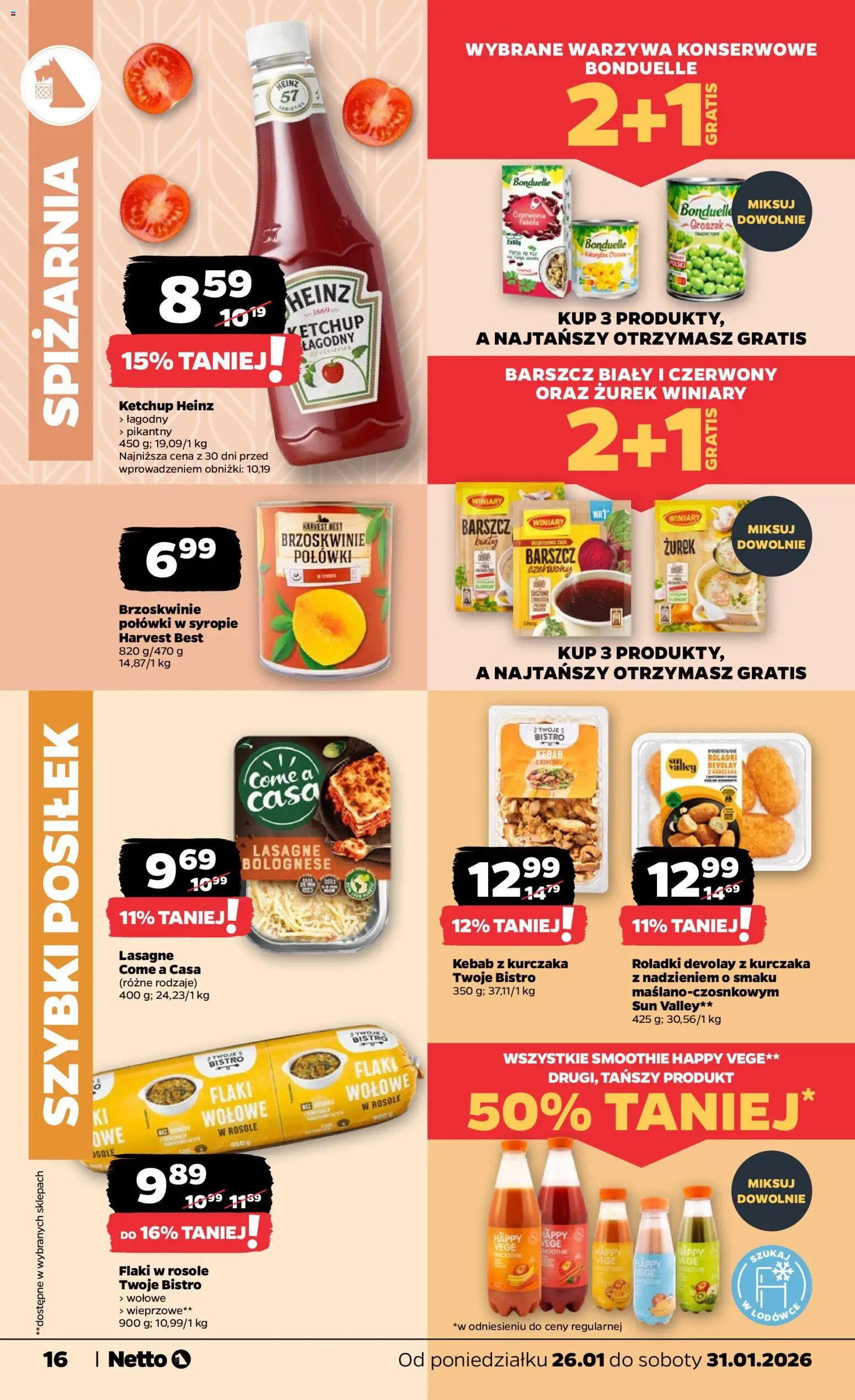 Netto gazetka - Spożywcza od 26.01.2026 | Strona: 16 | Produkty: Flaki w rosole, Smoothie, Zurek, Roladki Devolay