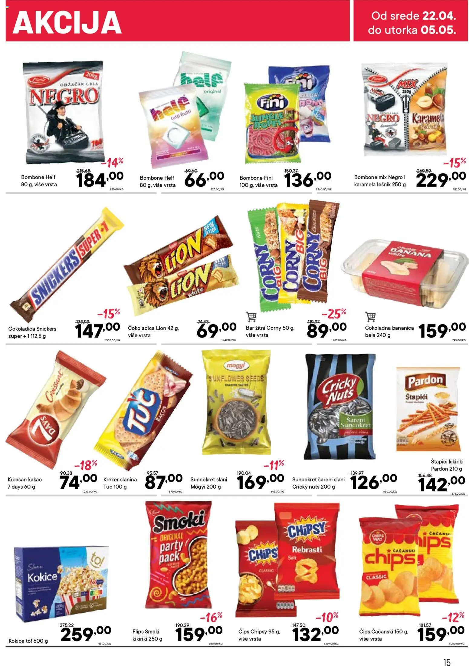 PerSu katalog - važi od 22.04.2026 | Strana: 15 | Proizvode: Banana, Bombone, Čips, Kikiriki
