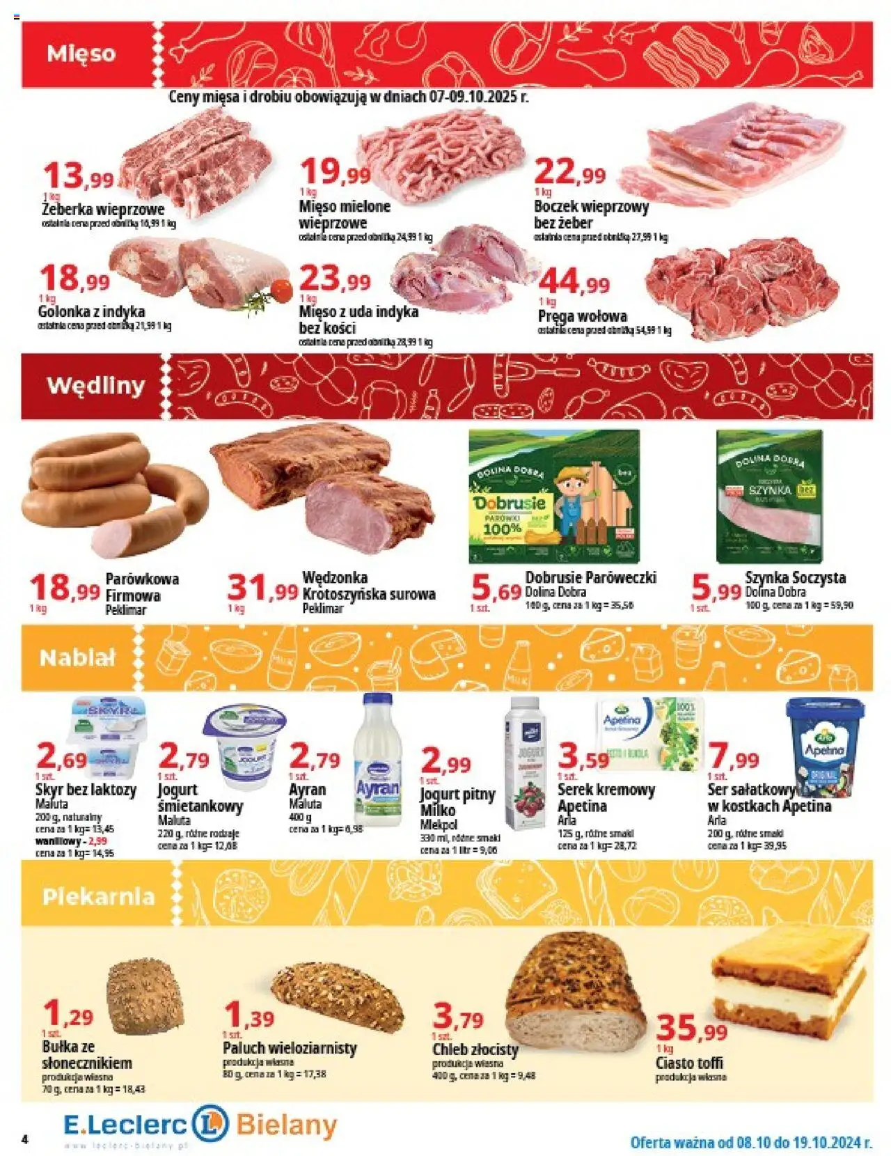 E.Leclerc Gazetka - Warszawa Bielany od 07.10.2025 | Strona: 4 | Produkty: Jogurt pitny, Mięso mielone, Wędliny, Skyr