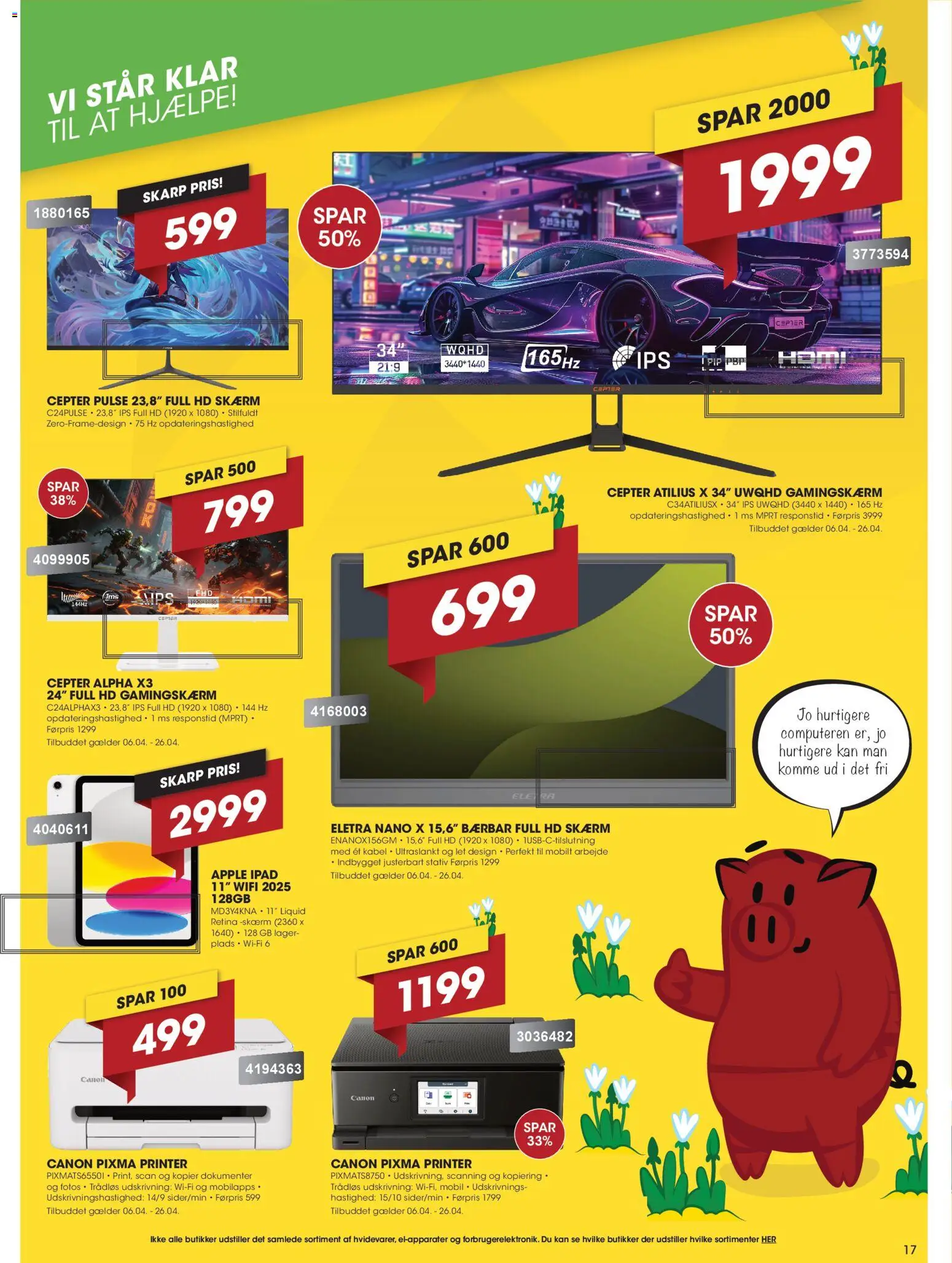 Punkt1 tilbudsavis – gyldig fra 06.04.2026 | Side: 17 | Produkter: Skærm, Printer, Kabel