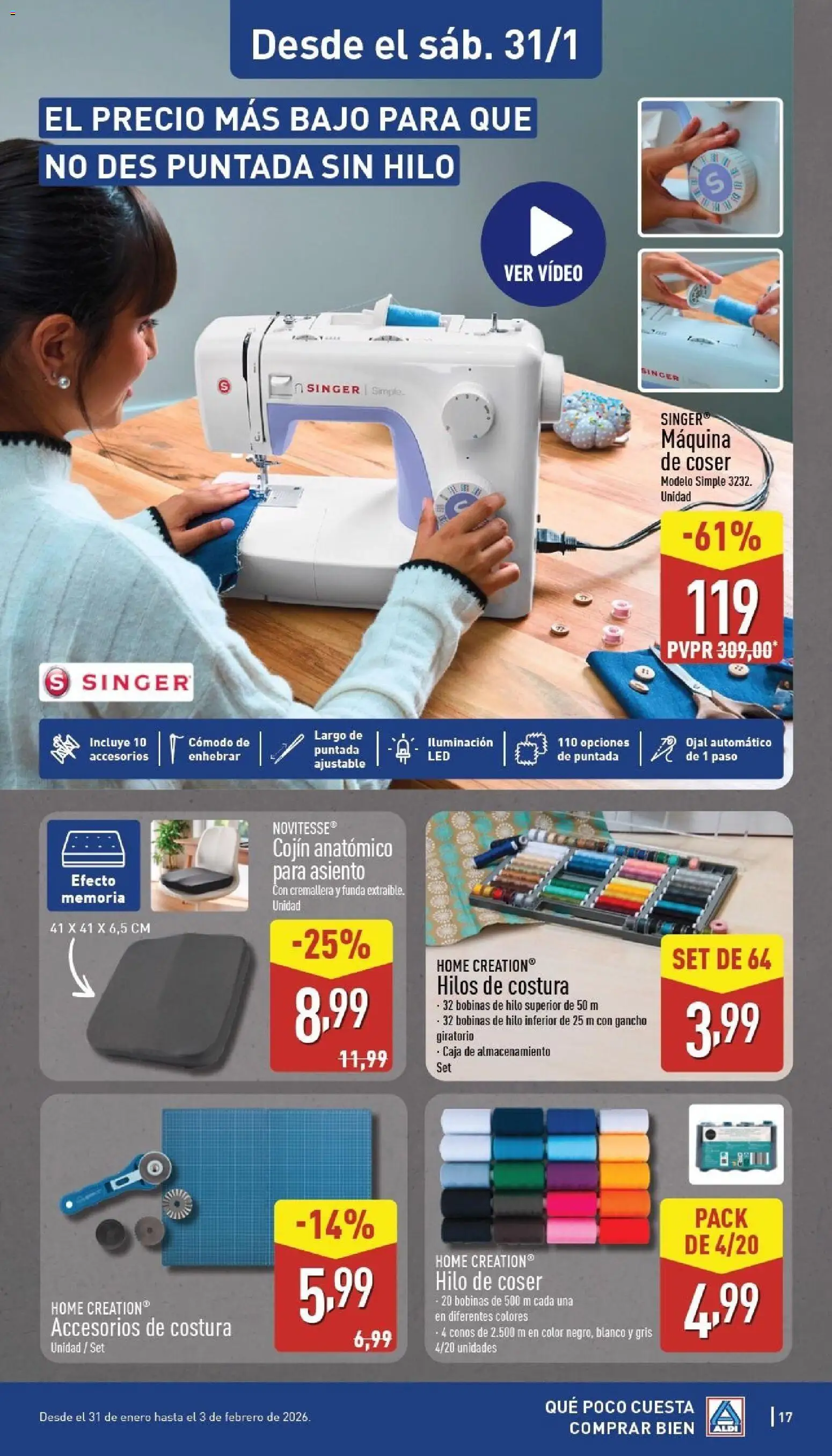 Aldi folleto Península │ válido desde el 26.01.2026 | Página: 17 | Productos: Video, Funda, Máquina de coser, Cojín