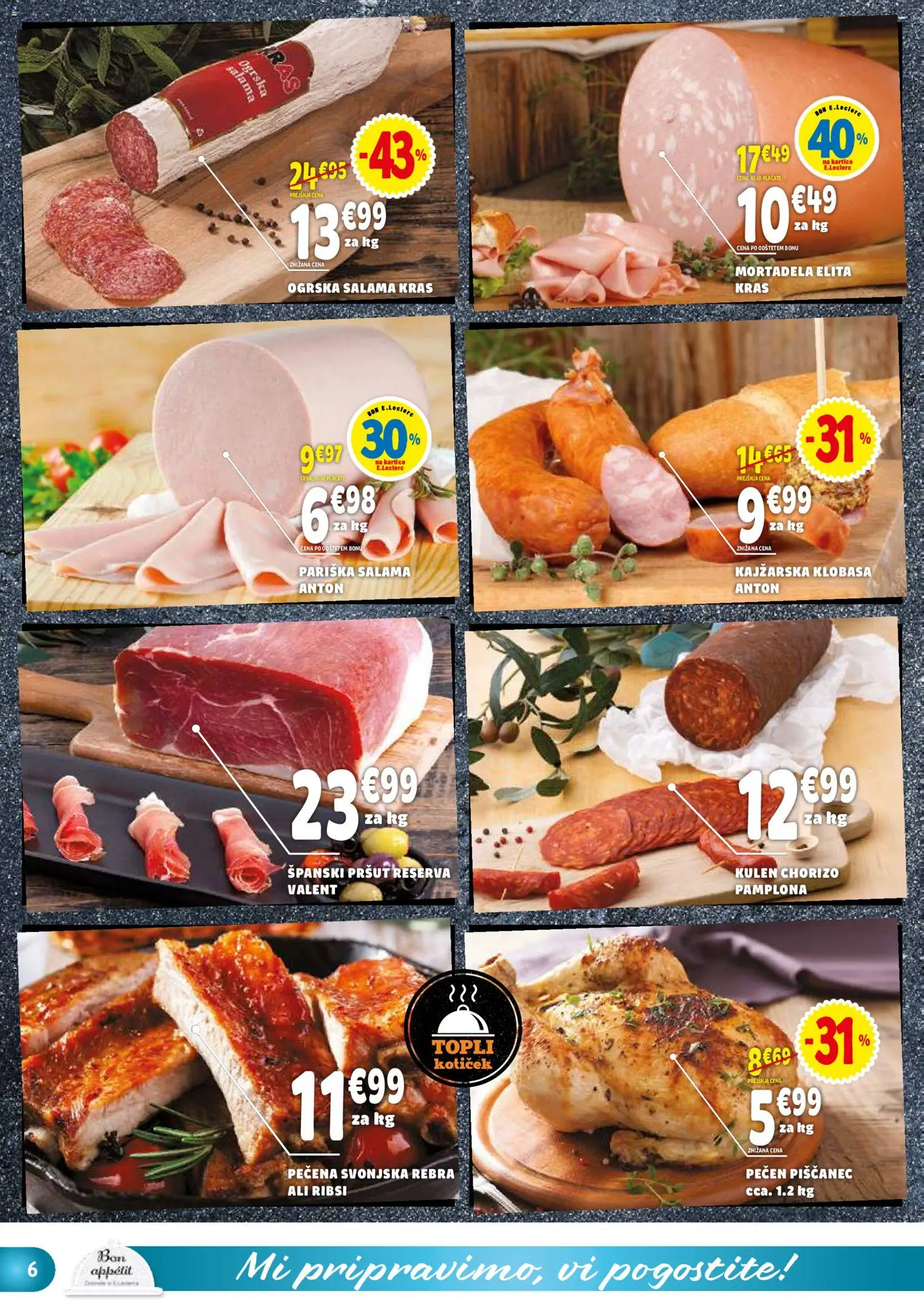 Novi E.leclerc katalog ponudbe – veljaven od 14.01.2026 | Stran: 6 | Izdelki: Pršut, Mortadela, Salama