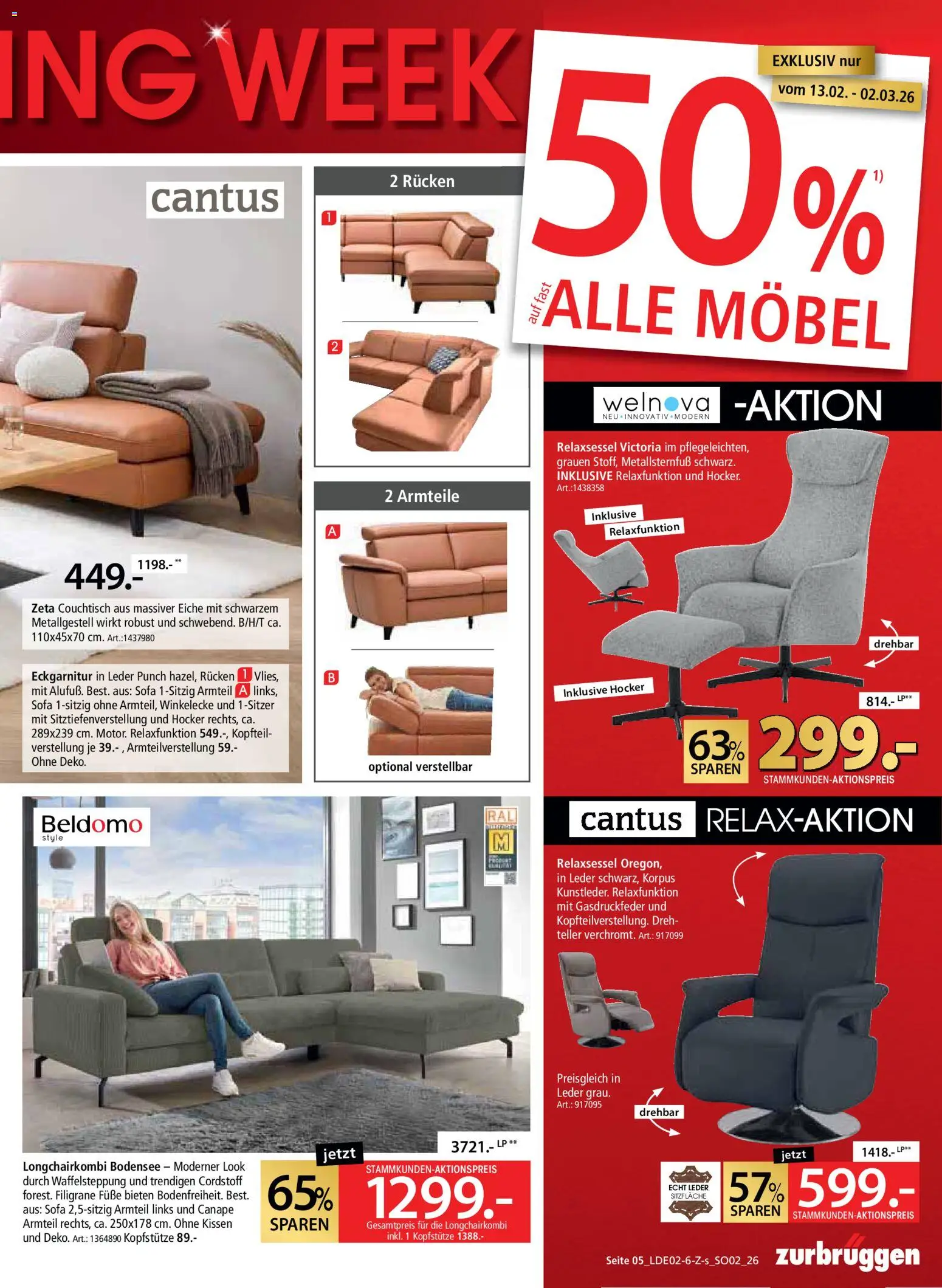 Zurbrüggen Red Shopping Week – gültig ab 13.02.2026 | Seite: 5 | Produkte: Hocker, Kissen, Sofa, Couchtisch