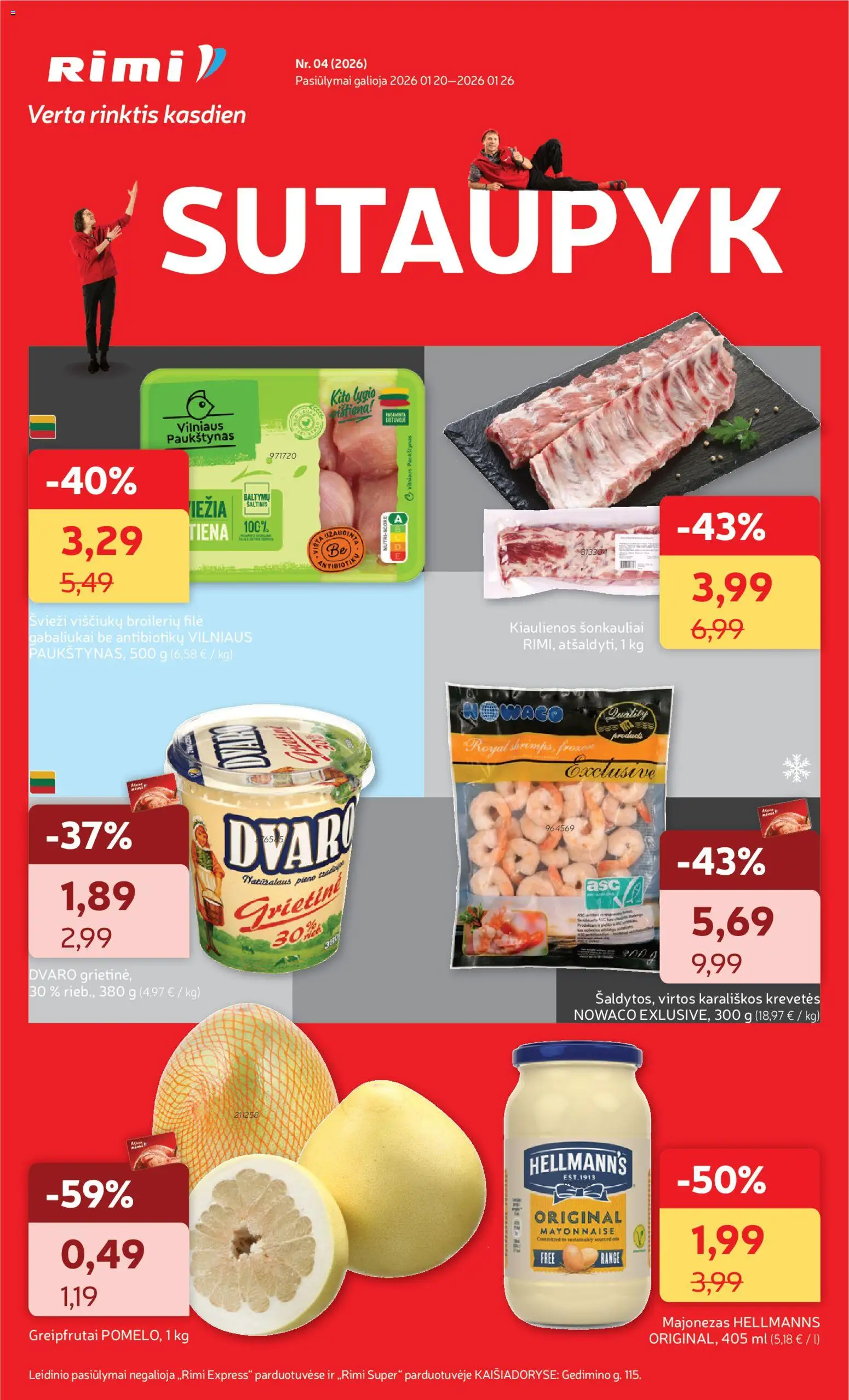 Rimi akcijos nuo 20.01.2026 | Puslapis: 1 | Prekių: Kiaulienos, Majonezas, Vištiena