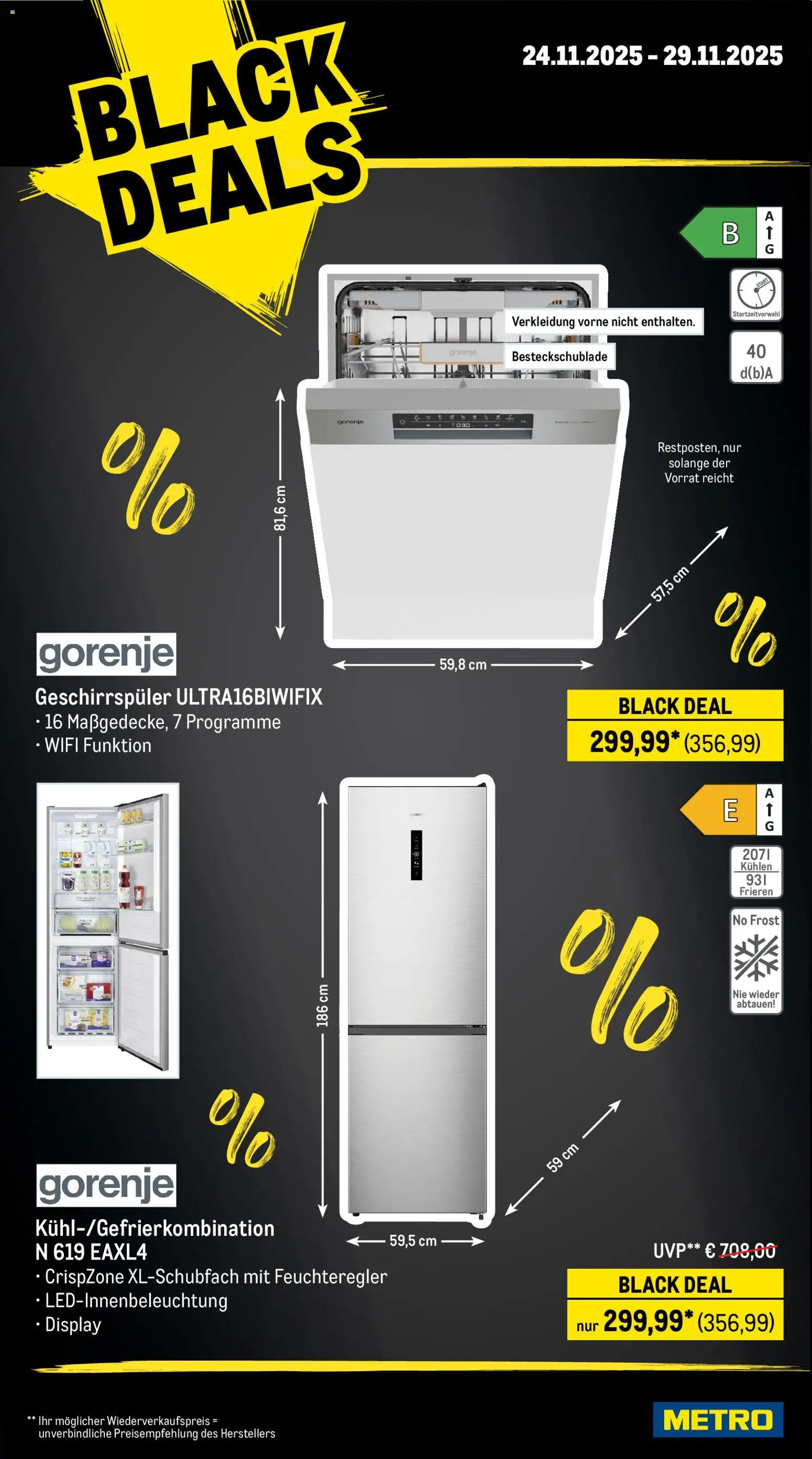 Metro - Black Friday – gültig ab 24.11.2025 | Seite: 21 | Produkte: Gorenje, Geschirrspüler