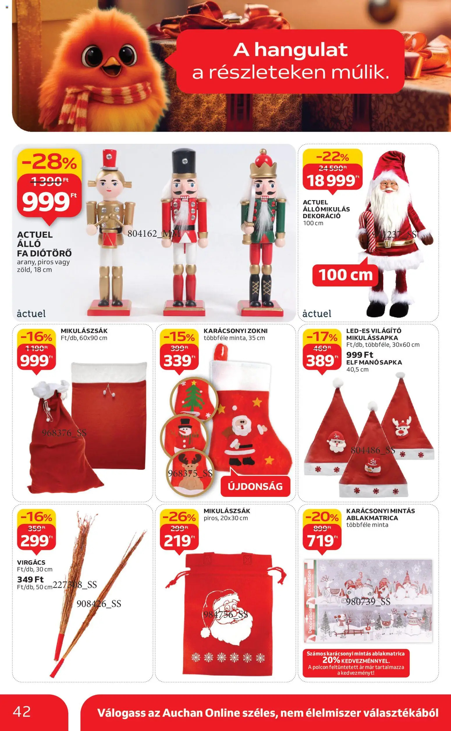 Auchan akciós ujság - amely érvényes a következő dátumtól: 20.11.2025 | Oldal: 42 | Termékek: Sapka, Dekoráció, Zokni