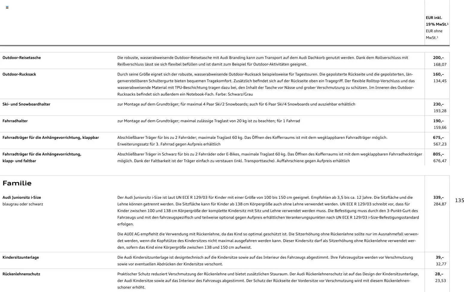 Audi Q8 – gültig ab 06.11.2025 | Seite: 135 | Produkte: Ski, Reisetasche