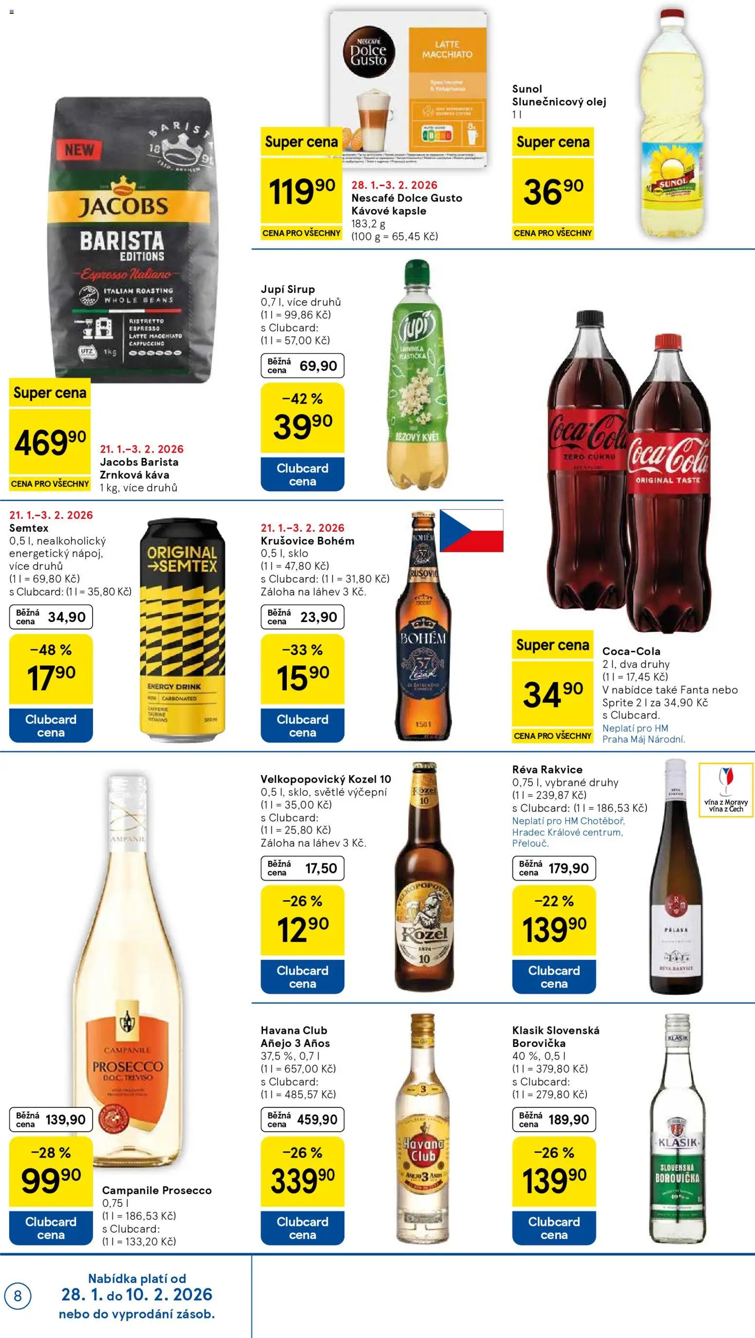 Tesco leták - Hypermarket od 28.01.2026 | Strana: 8 | Produkty: Prosecco, Coca cola, Brandy, Sirup