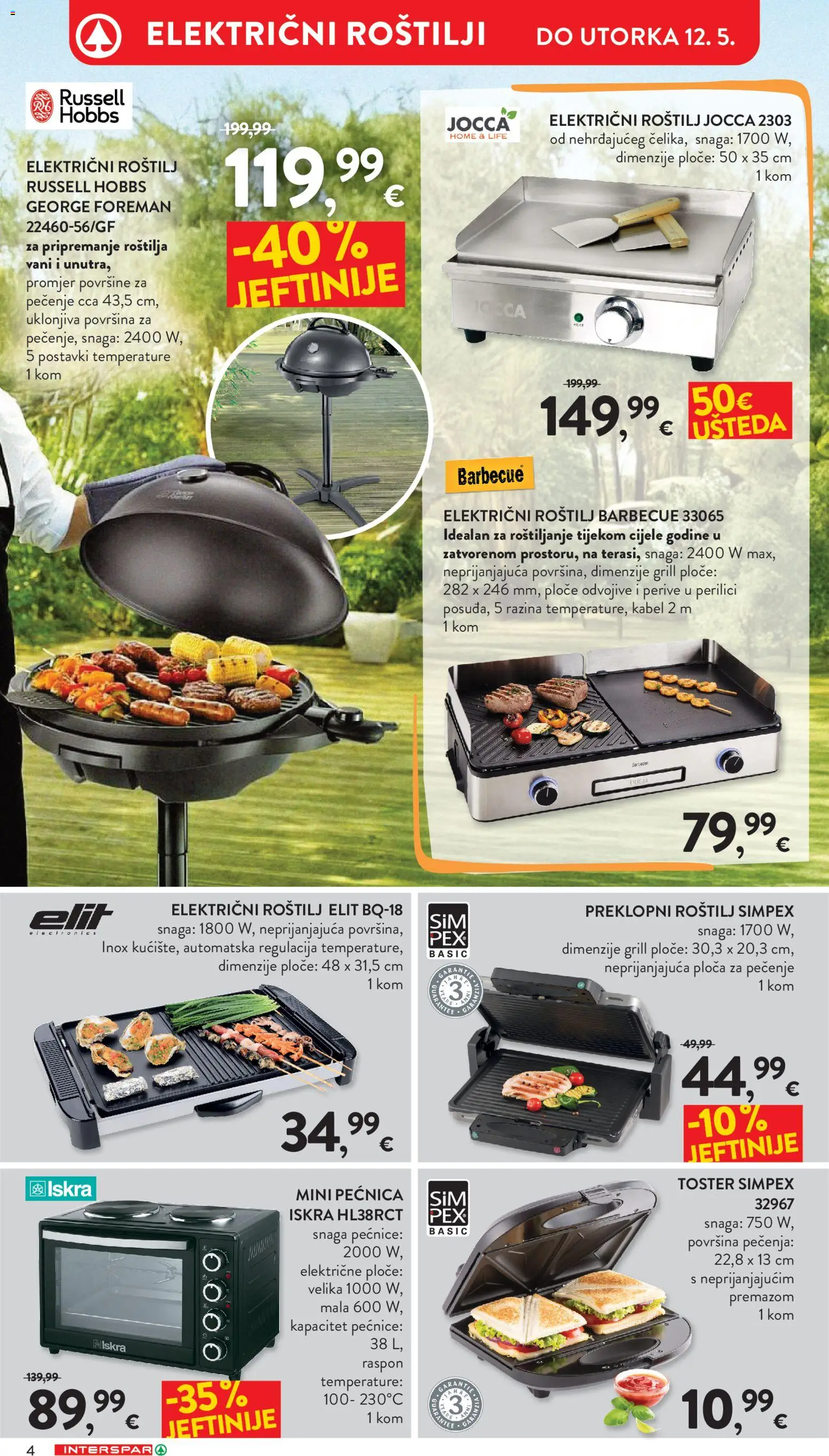 Interspar katalog | vrijedi od 22.04.2026 | Stranica: 4 | Proizvodi: Roštilj, Toster, Kabel, Pećnica