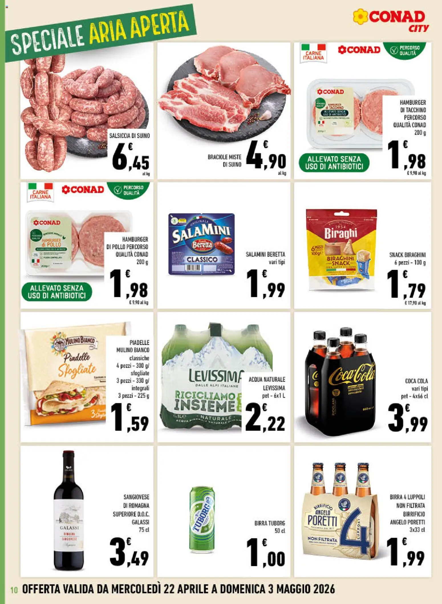 Volantino Conad del 22.04.2026 | Pagina: 10 | Prodotti: Birra, Suino, Tacchino, Coca Cola