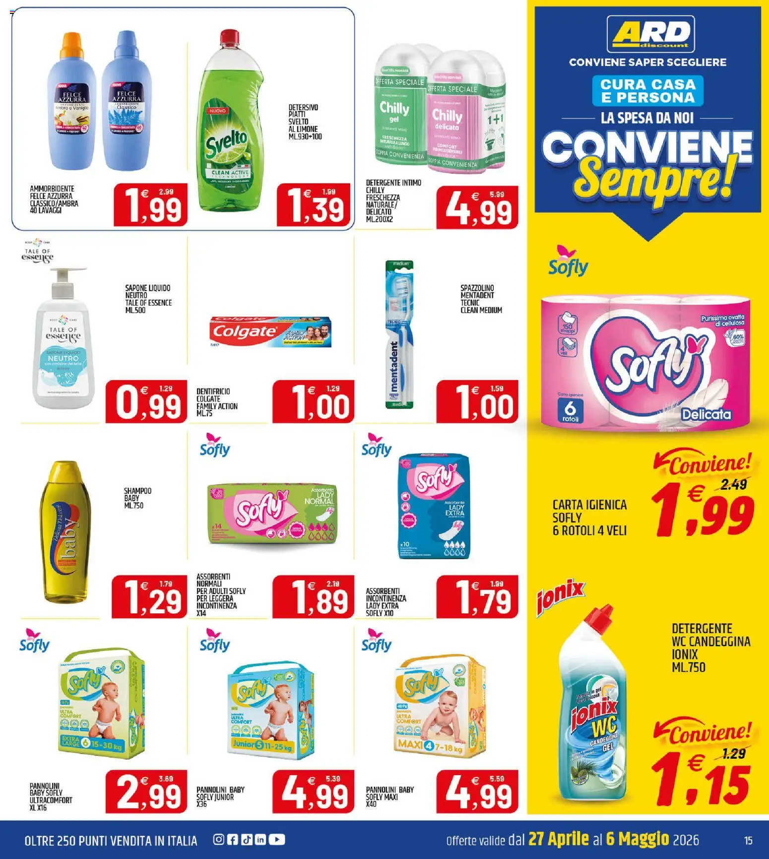 Volantino ARD Discount del 27.04.2026 | Pagina: 15 | Prodotti: Dentifricio, Ammorbidente, Candeggina, Intimo