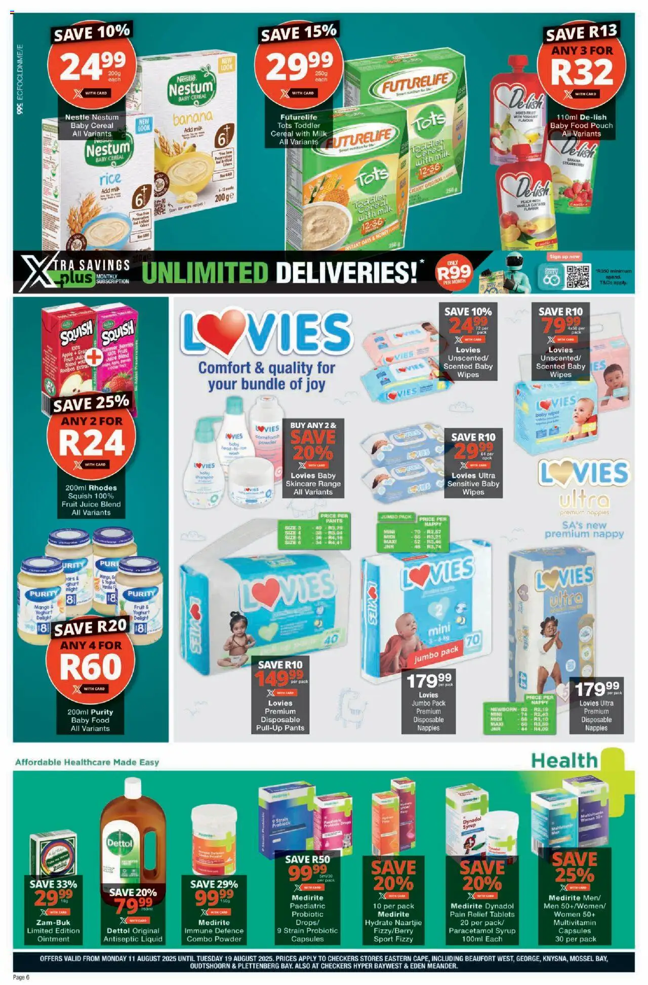 Checkers Eastern Cape - August Mid-Month Promotion │ valid from 11.08.2025 | Page: 6 | Products: Yoghurt, Antiseptic liquid, Juice, Baby food
