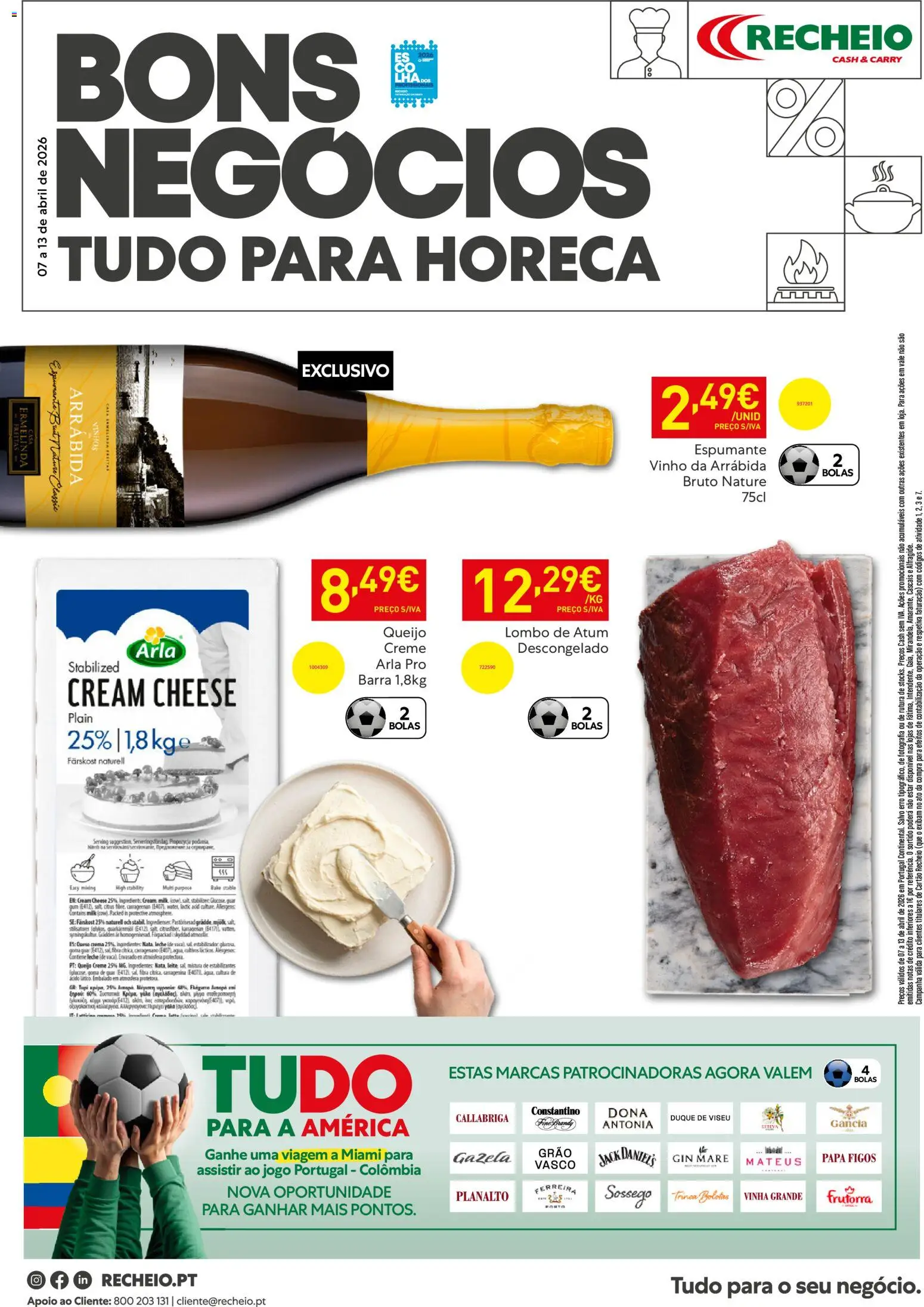 Recheio Horeca │ válido de 07.04.2026 | Página: 1 | Produtos: Atum, Espumante, Lombo, Creme
