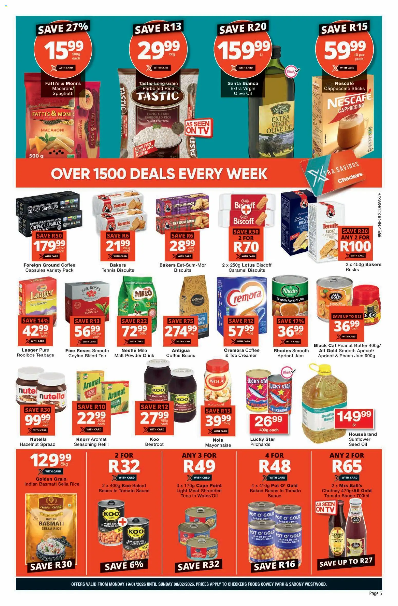 New Checkers catalogue – valid from 19.01.2026 | Page: 5 | Products: Jam, Peanut butter, Sauce, Caramel