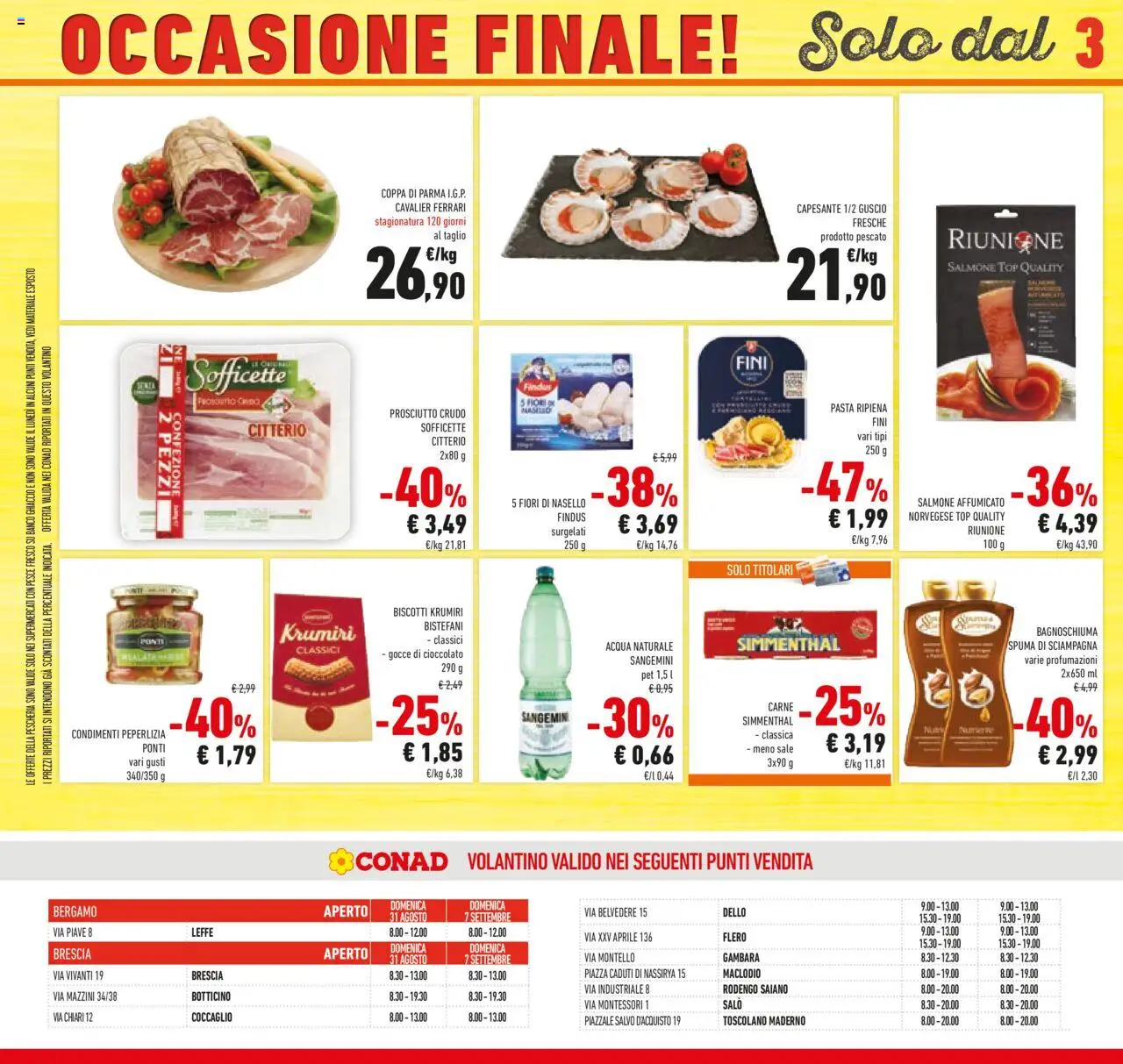 Volantino Conad del 27.08.2025 | Pagina: 36 | Prodotti: Salmone affumicato, Cioccolato, Acqua, Pasta