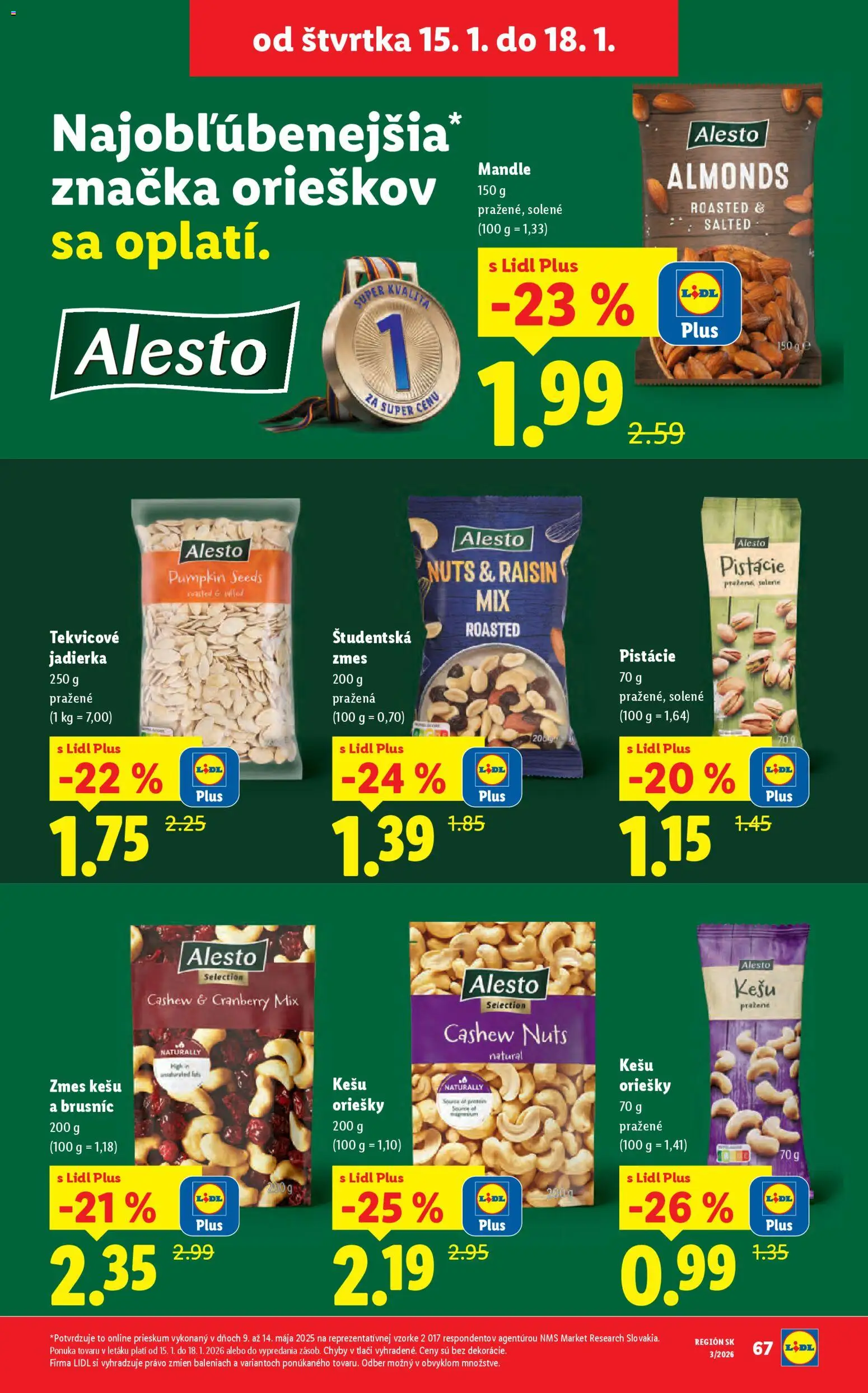 Nové Lidl akcie – leták je platný od 15.01.2026 | Strana: 22 | Produkty: Protein, Pistácie, Mandle