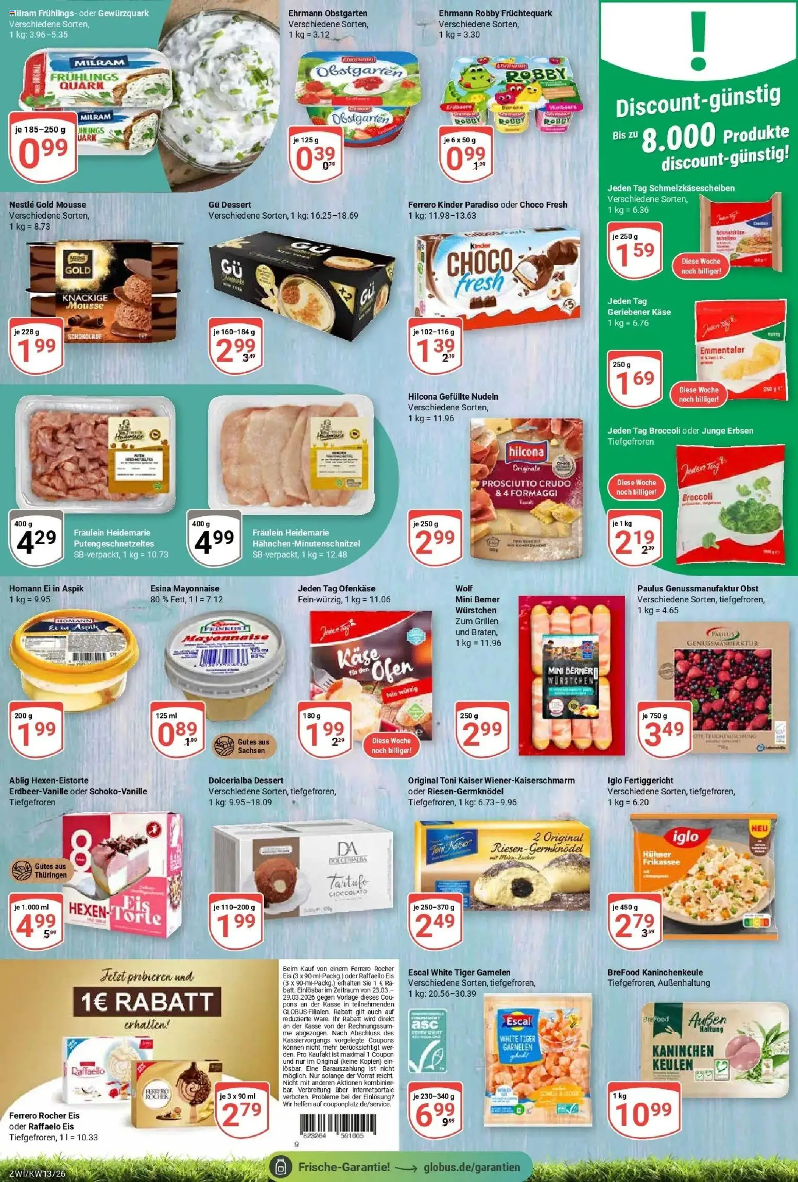 Globus prospekt Zwickau	 – gültig ab 23.03.2026 | Seite: 13 | Produkte: Raffaello, Quark, Obst, Milram