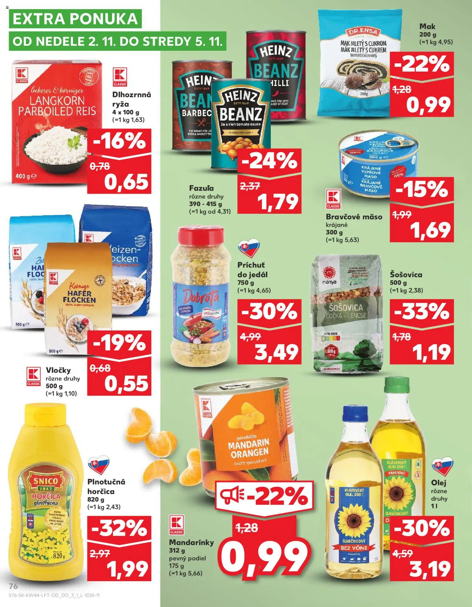 Nové Kaufland akcie – leták je platný od 30.10.2025 | Strana: 76 | Produkty: Olej, Mandarinky, Vločky, Mak