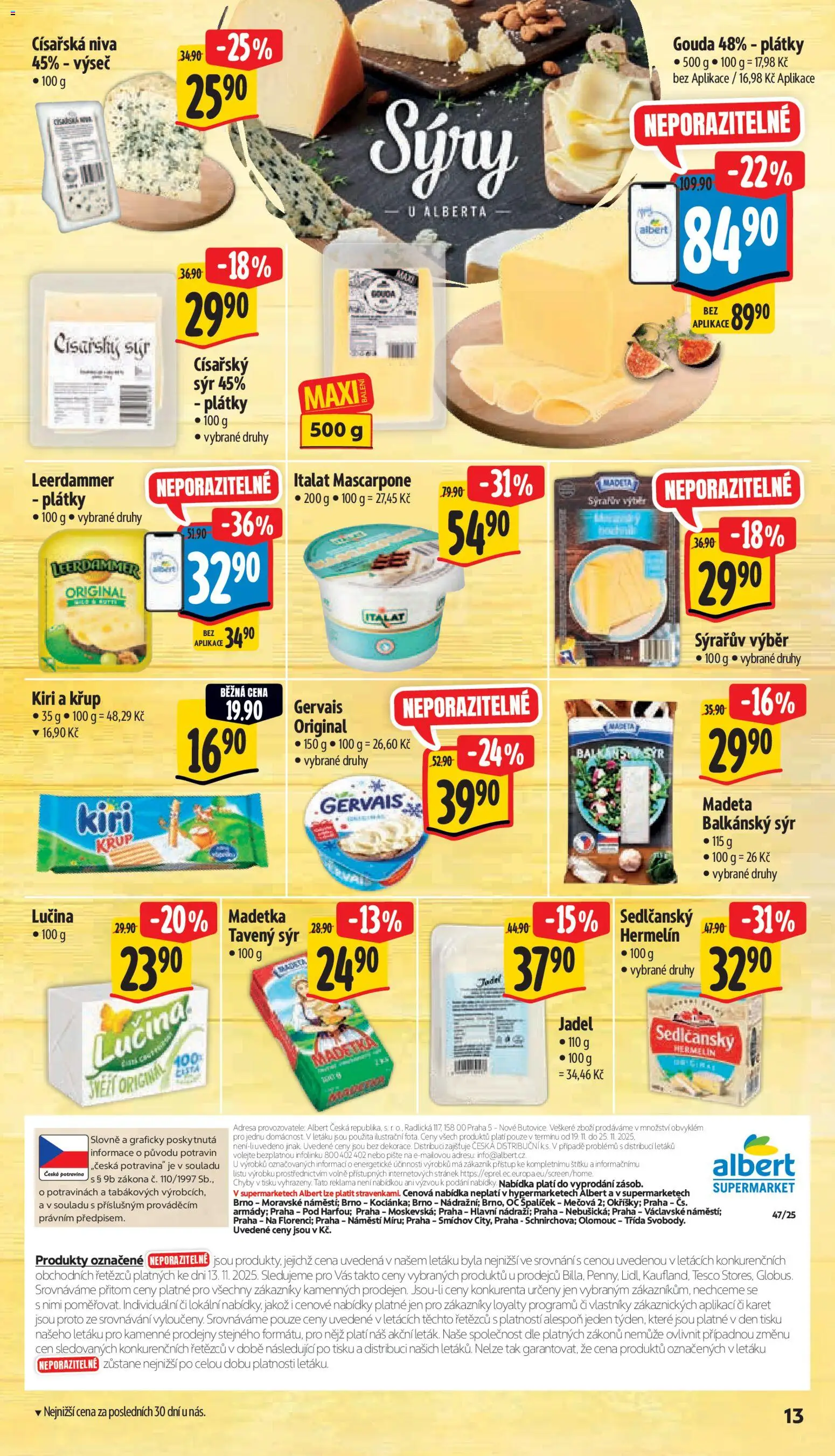 Albert leták - Supermarket od 19.11.2025 | Strana: 21 | Produkty: Tavený sýr, Gouda, Lučina, Mascarpone