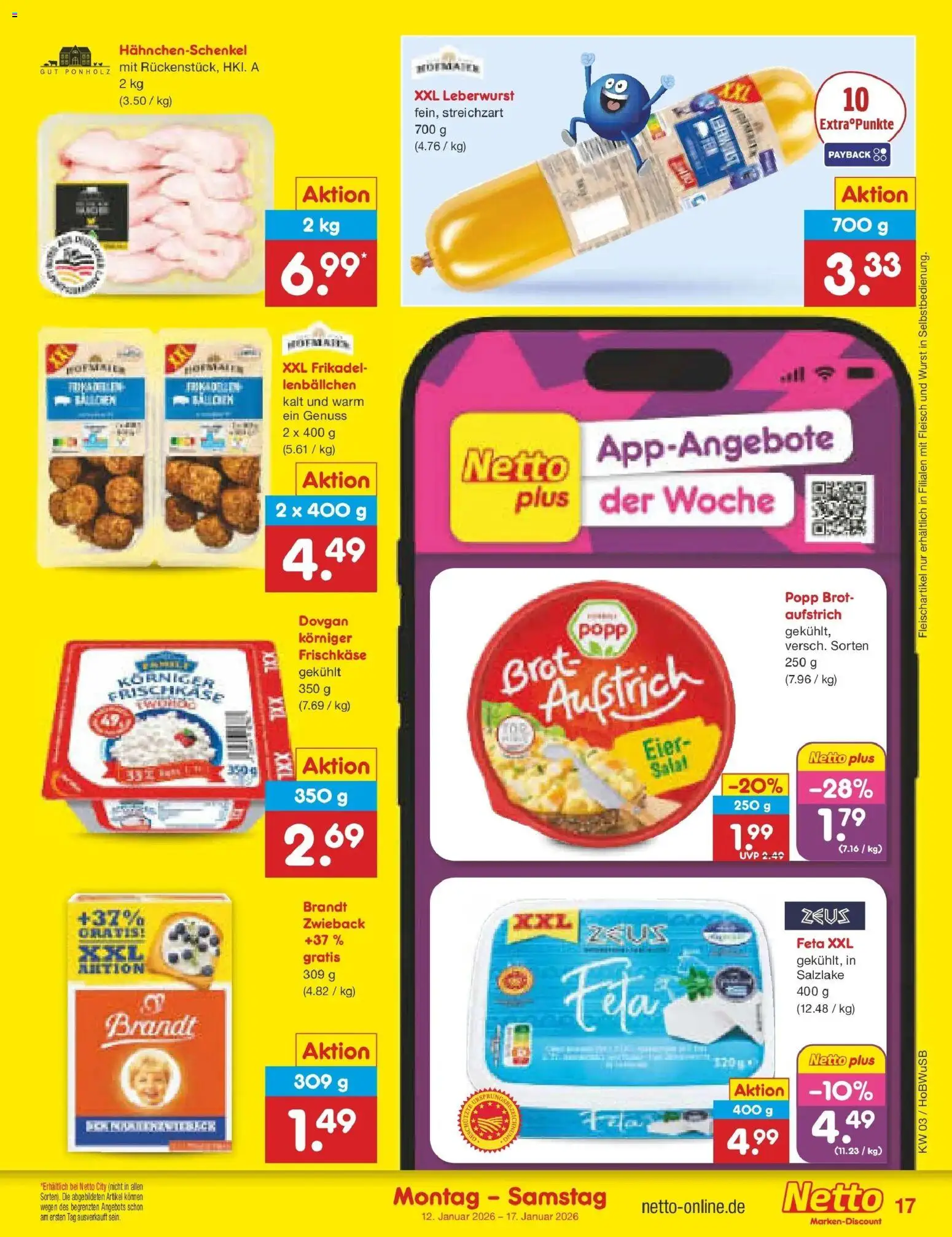 Netto Marken-Discount prospekt Hannover	 – gültig ab 12.01.2026 | Seite: 17 | Produkte: Hahnchenschenkel, Eier, Wurst, Fleisch