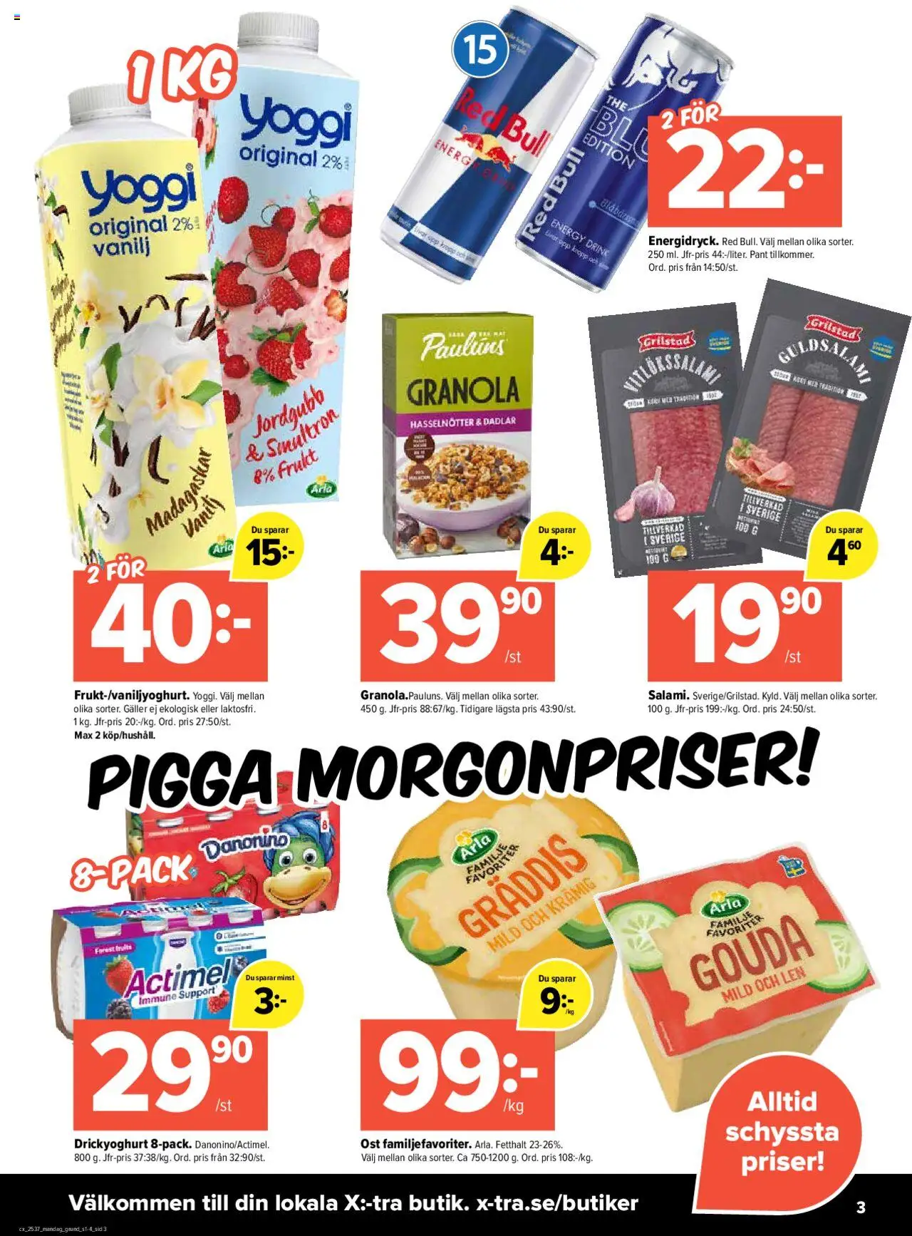 Coop X:-TRA reklamblad aktuell från 08.09.2025 | Sida: 3 | Produkter: Red bull, Galler, Ost, Yoggi