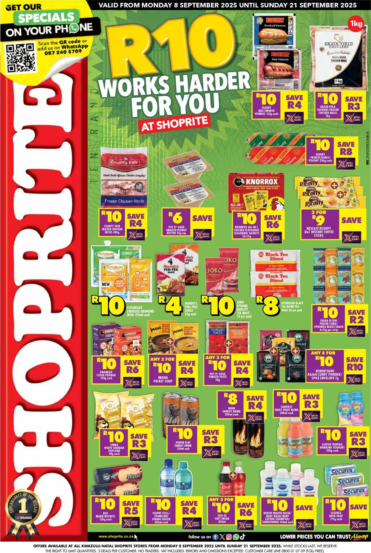 New Shoprite catalogue – valid from 08.09.2025 | Page: 1 | Products: Phone, Stock, Soap, Estuche organizador de viaje