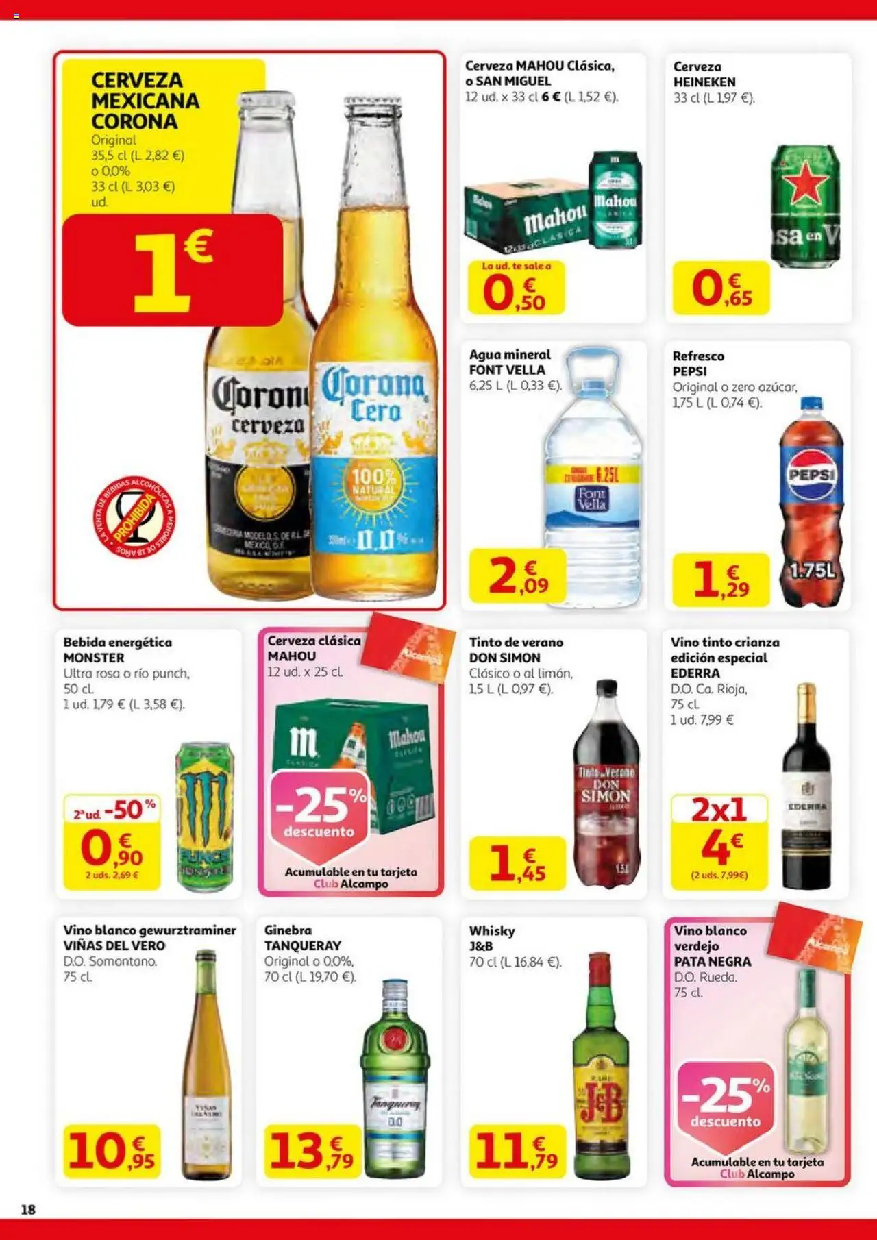 Alcampo - SST Nacional  │ válido desde el 14.08.2025 | Página: 18 | Productos: Cerveza, Ginebra, Agua mineral, Σπανάκι