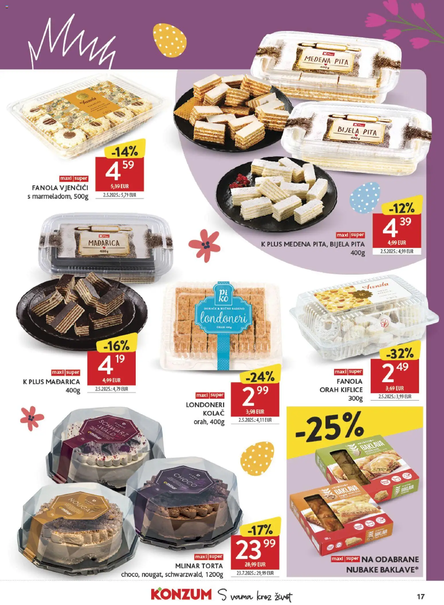 Konzum katalog | vrijedi od 30.03.2026 | Stranica: 17 | Proizvodi: Kiflice, Pita, Torta, Orah