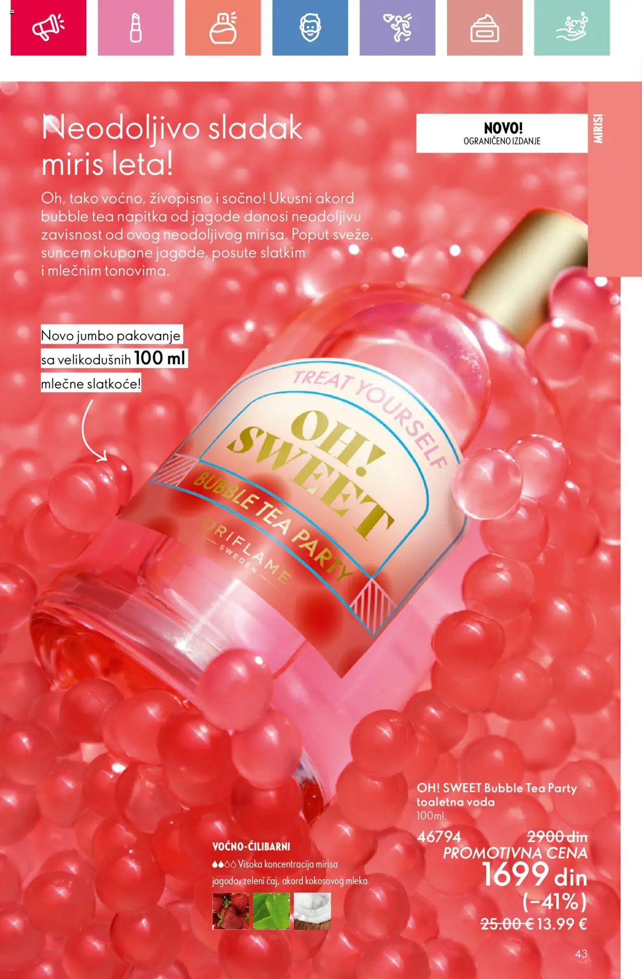 Oriflame katalog - važi od 22.06.2025 | Strana: 43 | Proizvode: Jagode, Miris, Toaletna voda, Voda