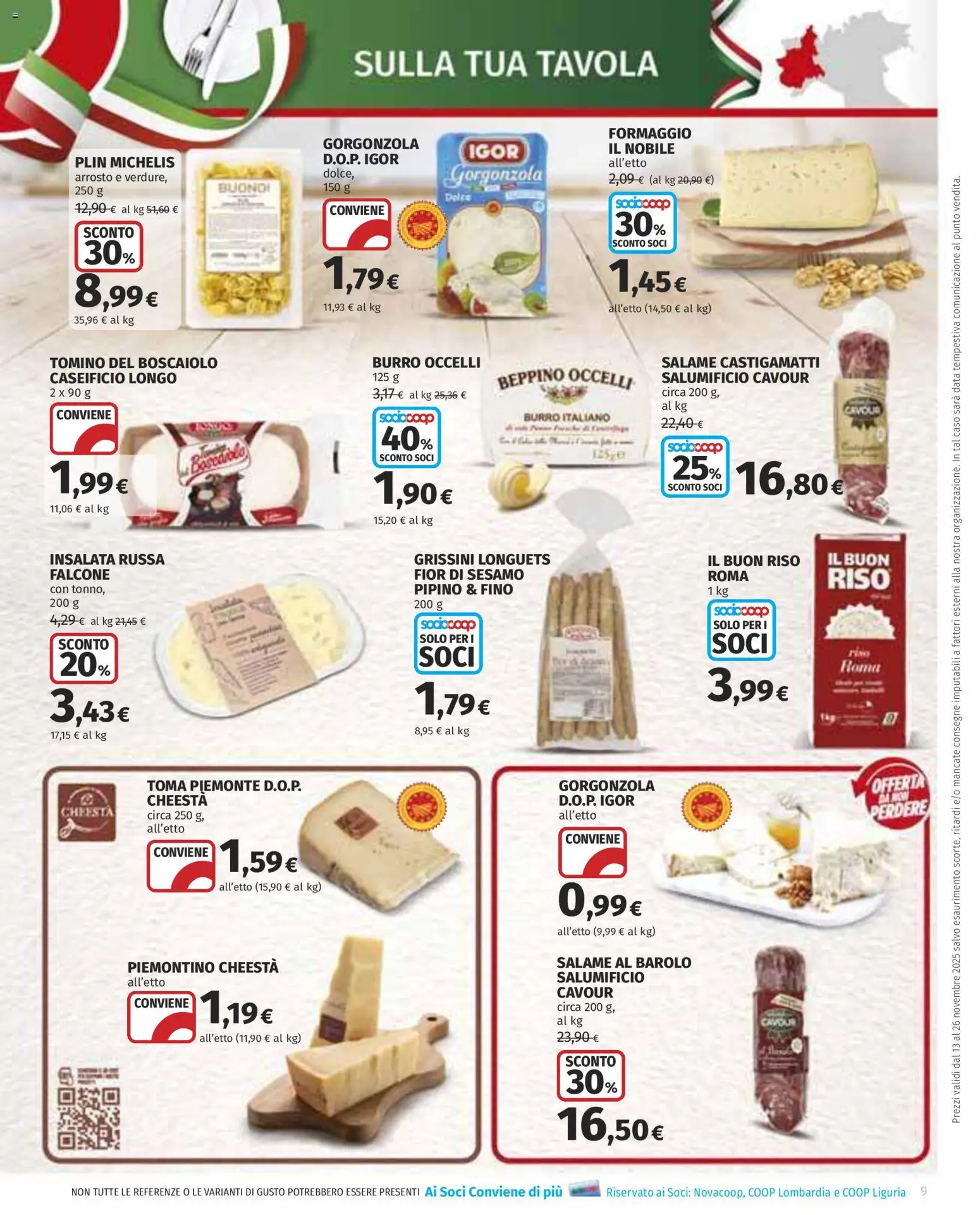 Volantino COOP del 13.11.2025 | Pagina: 9 | Prodotti: Formaggio, Data, Grissini, Insalata russa