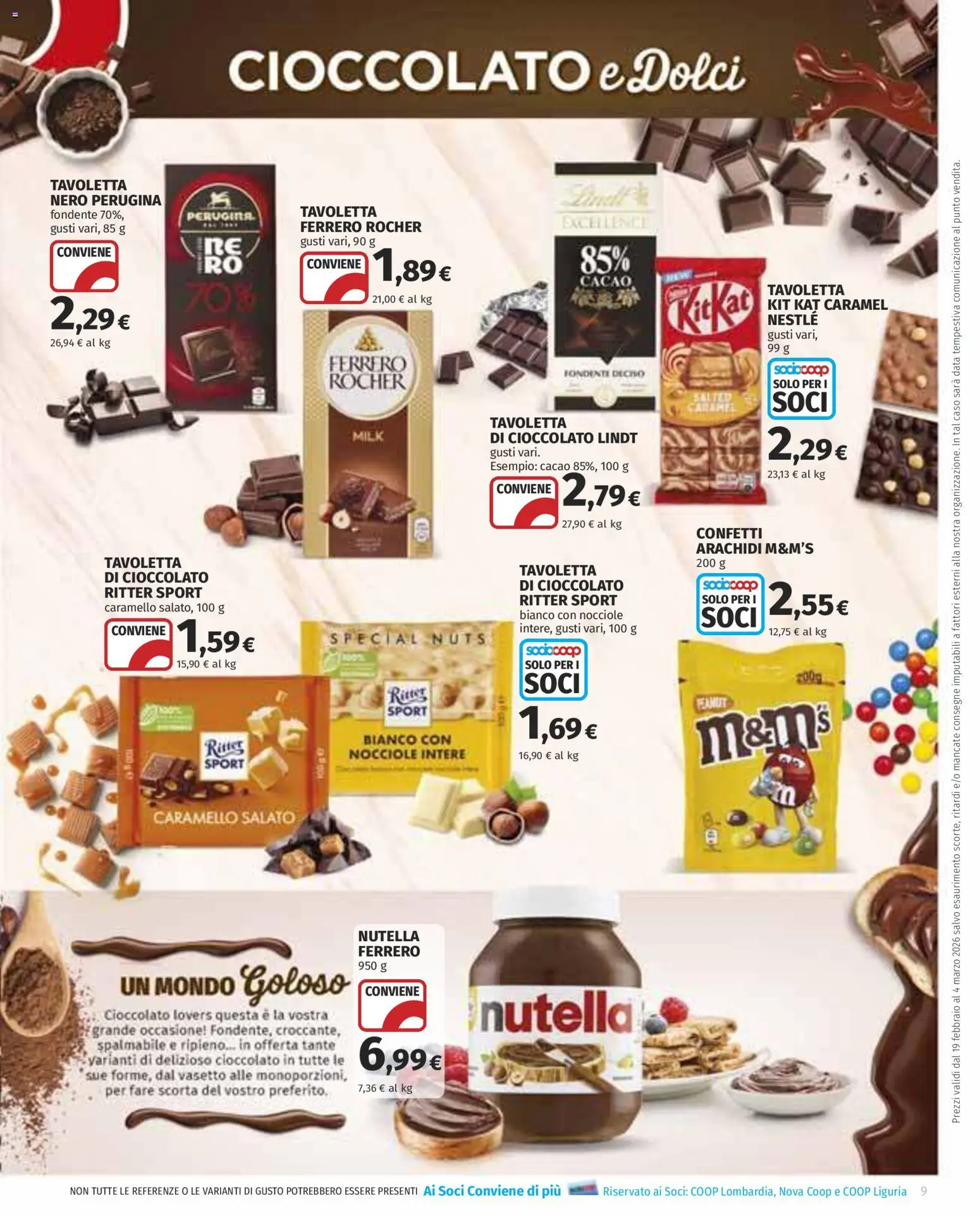 Volantino COOP del 19.02.2026 | Pagina: 9 | Prodotti: Cioccolato, Nutella, Data, Cacao