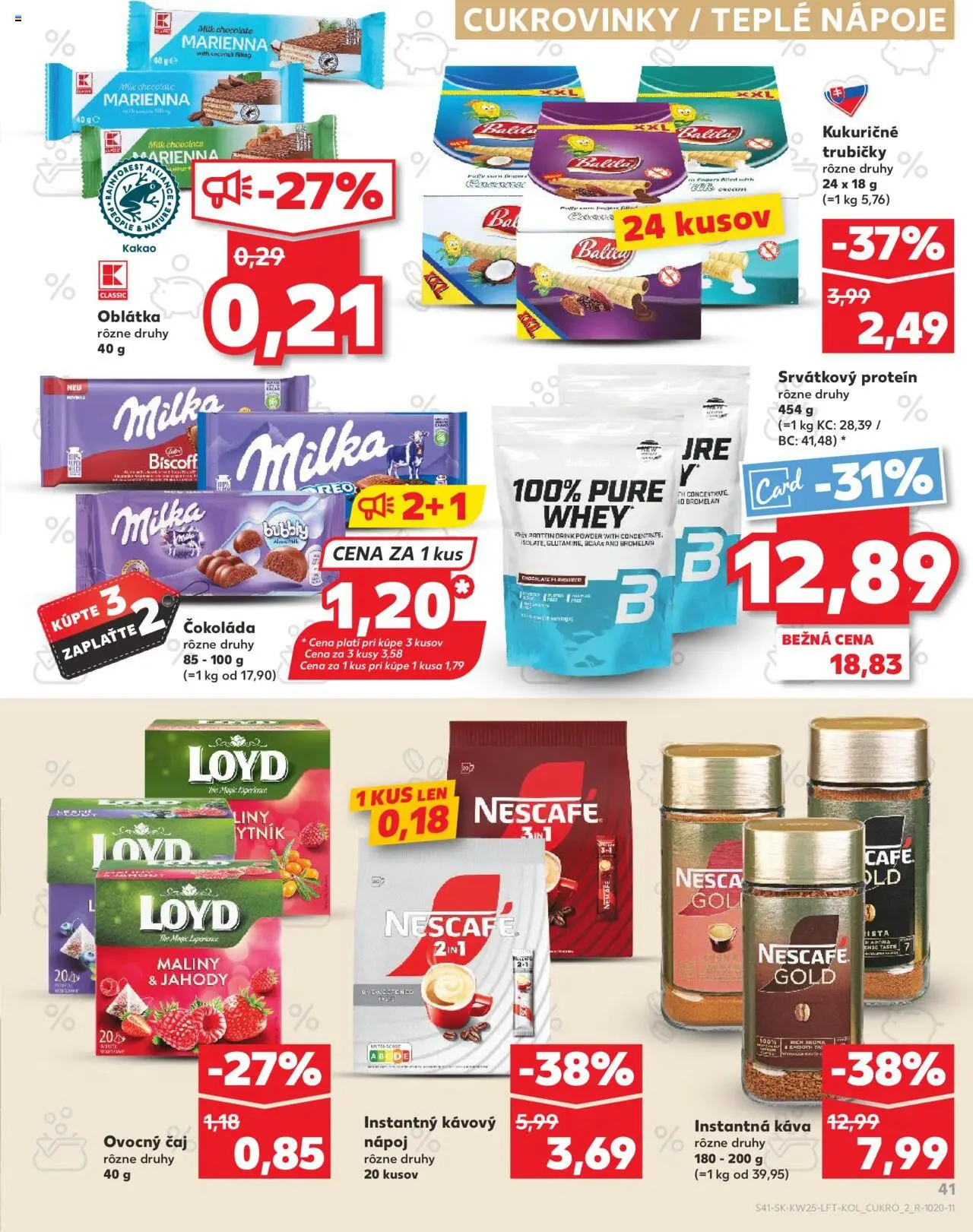 Nové Kaufland akcie – leták je platný od 19.06.2025 | Strana: 41 | Produkty: Káva, Čaj, Čokoláda, Nescafé Gold