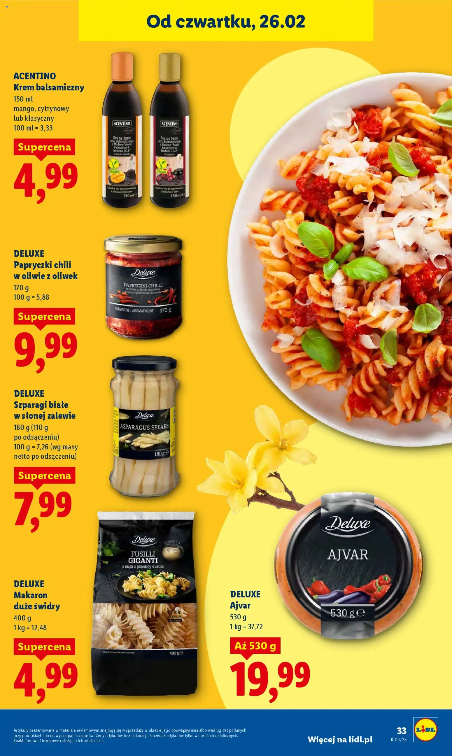 Lidl Gazetka od 26.02.2026 | Strona: 33 | Produkty: Chili, Krem balsamiczny, Szparagi, Makaron