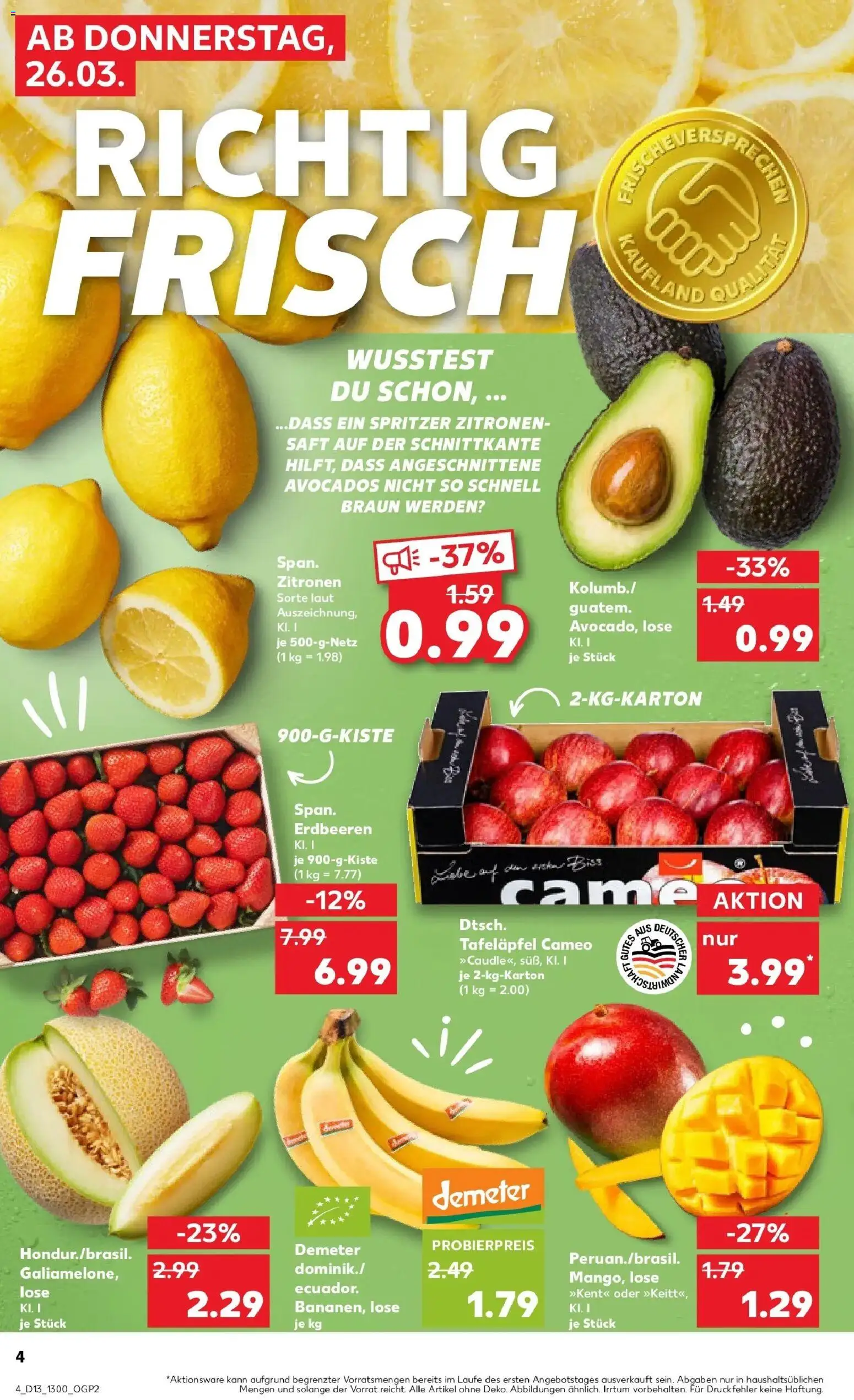 Kaufland Prospekt Dortmund	 – gültig ab 26.03.2026 | Seite: 4 | Produkte: Saft, Erdbeeren, Zitronen