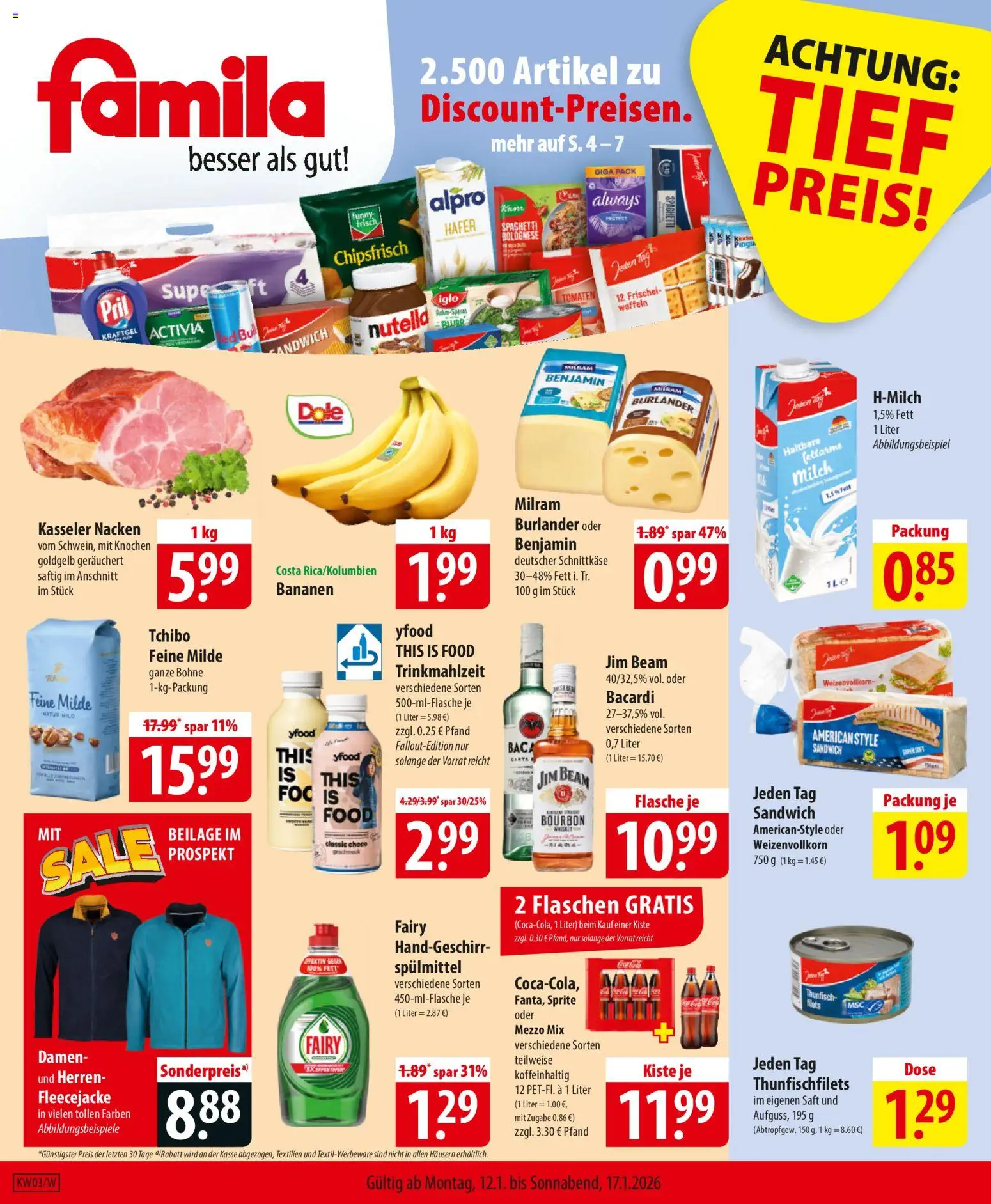 Famila Prospekt 	 – gültig ab 12.01.2026 | Seite: 1 | Produkte: Mezzo mix, Tomaten, YFood, Kasseler nacken