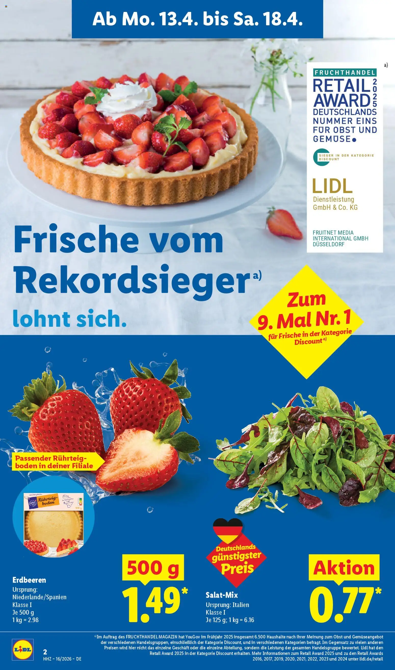 Lidl Prospekt – gültig ab 13.04.2026 | Seite: 8 | Produkte: Gemüse, Obst, Erdbeeren