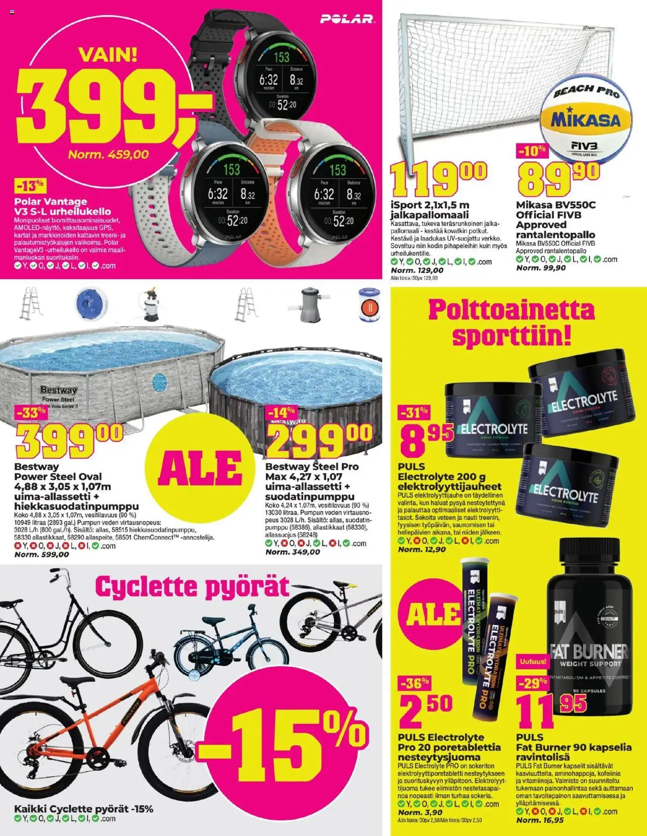  | Sivu: 16 | Tuotteet: Rantalentopallo, Jalkapallomaali, Pumppu