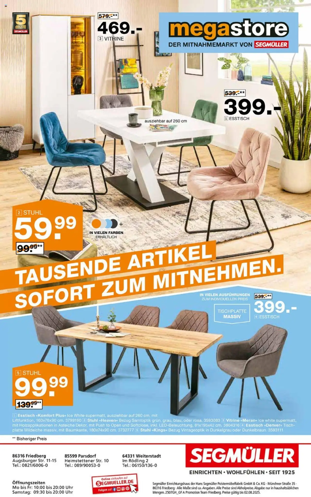 Segmüller Highlight - gültig ab dem 19.07.2025 | Seite: 54 | Produkte: Esstisch, Tisch, Stuhl, Uhr